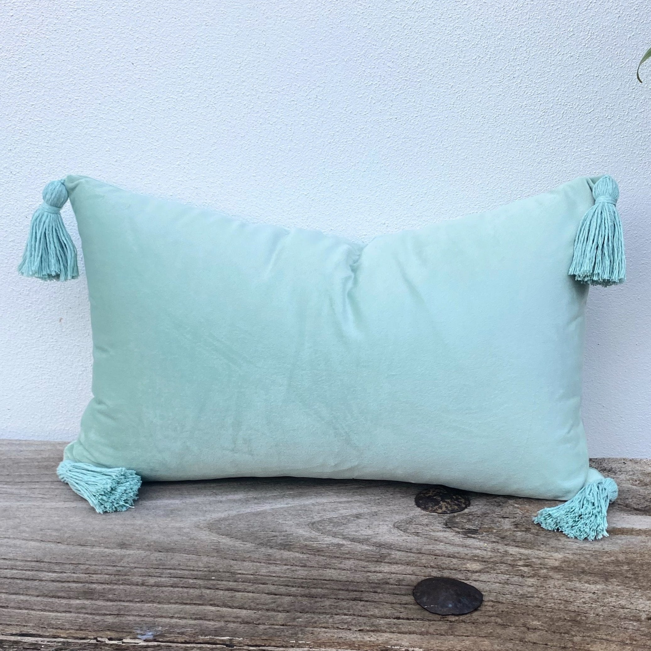 Rectangle Velvet Cushion Covers with Stylish Tassel | Mint