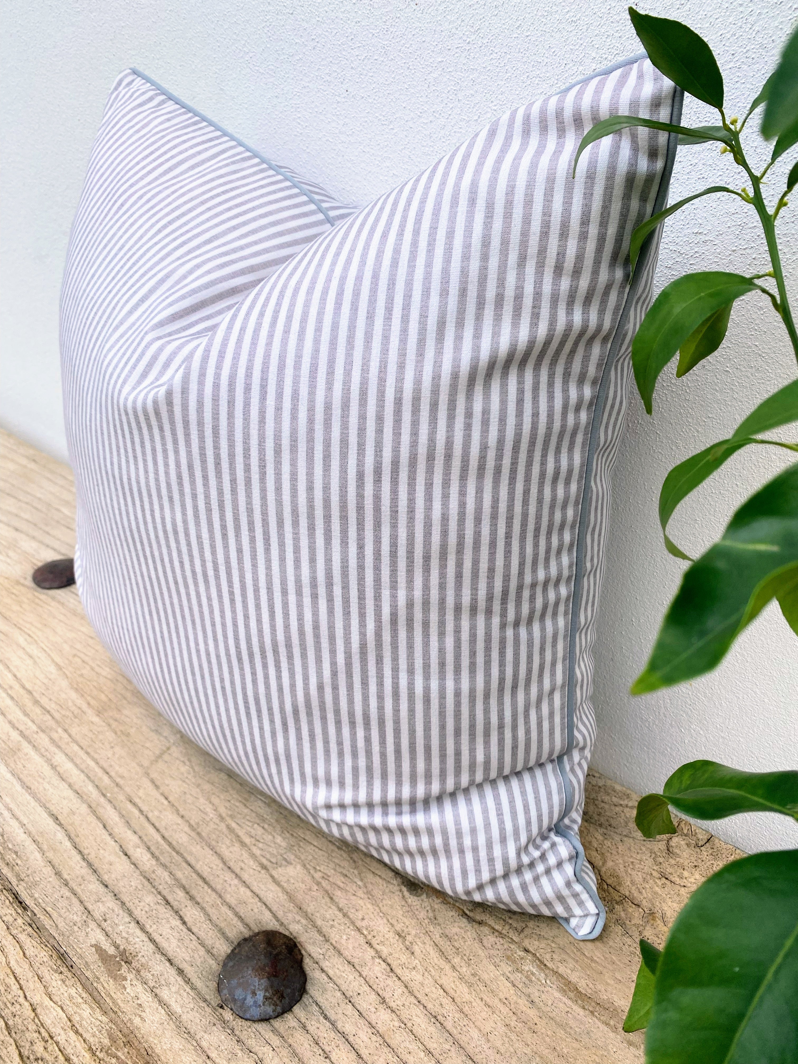 100% Cotton  Grey and White Striped Cushions | Pin Stripe