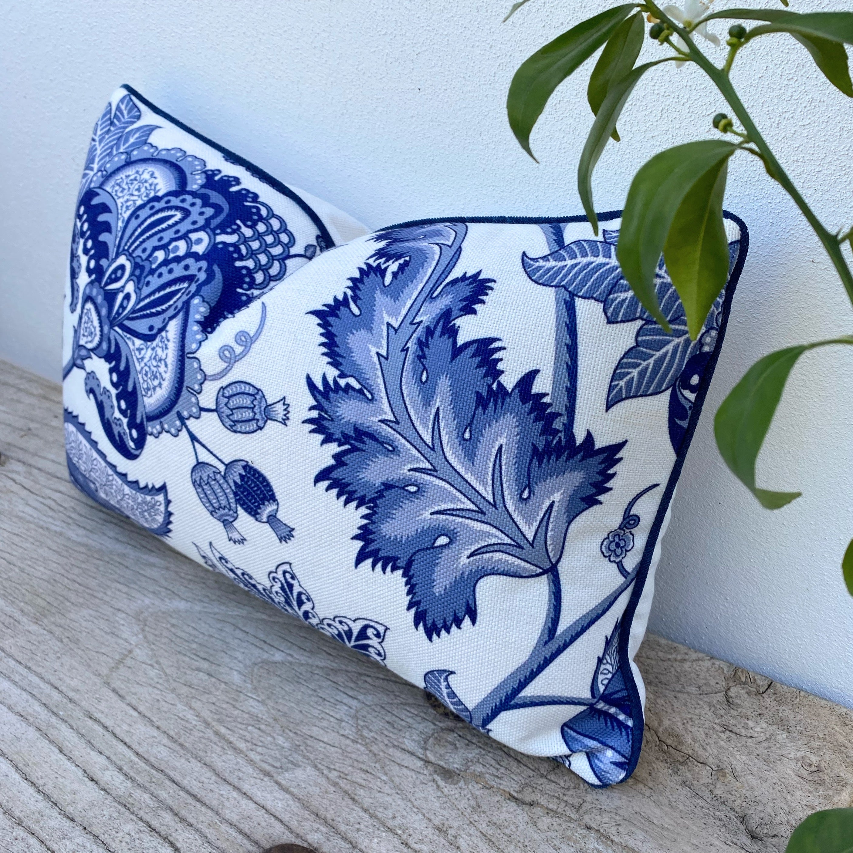 Rectangle Hamptons Style Cushions | Blue and White Floral |Cherished Garden