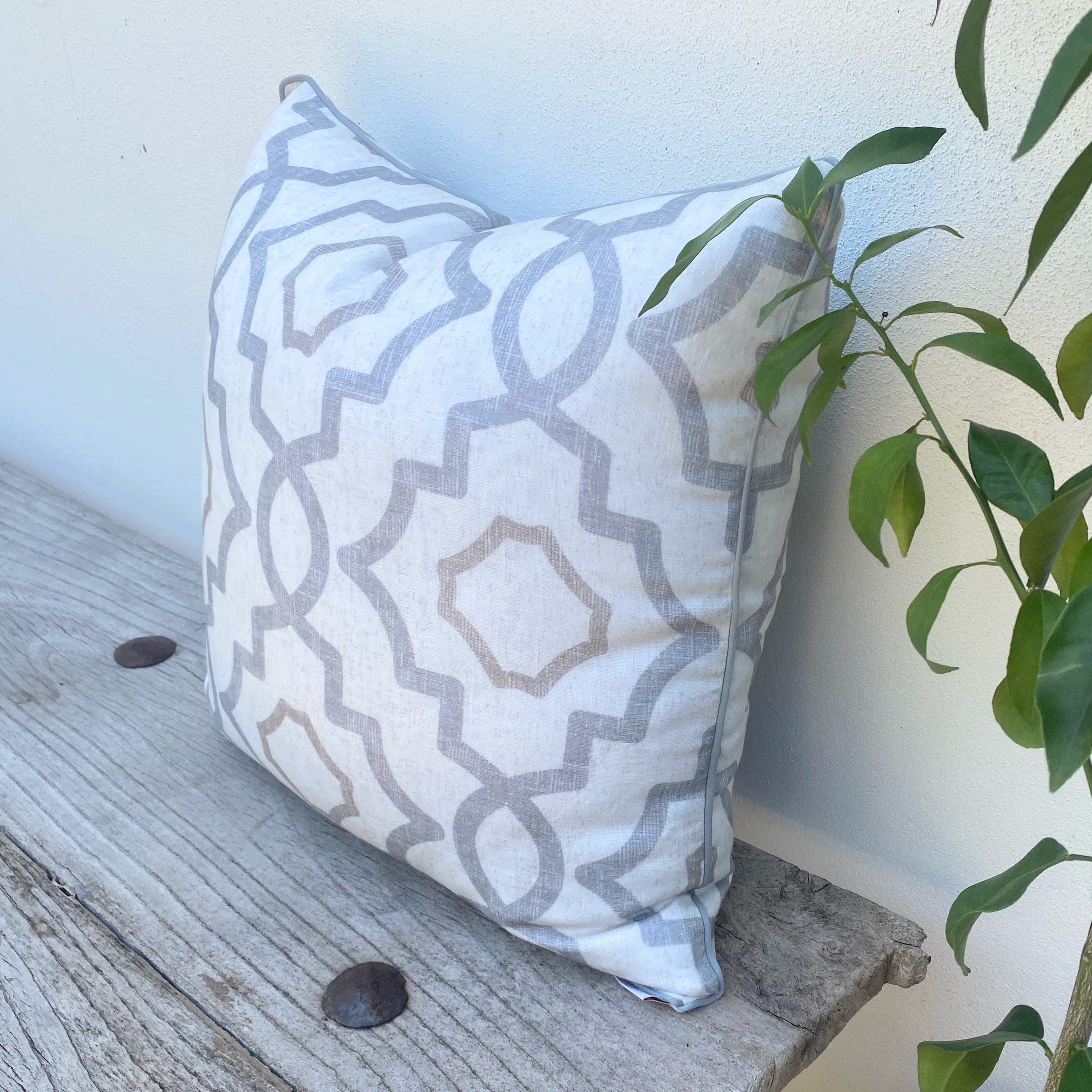 French Linen Patterned White and Grey Cushions |  Abstract