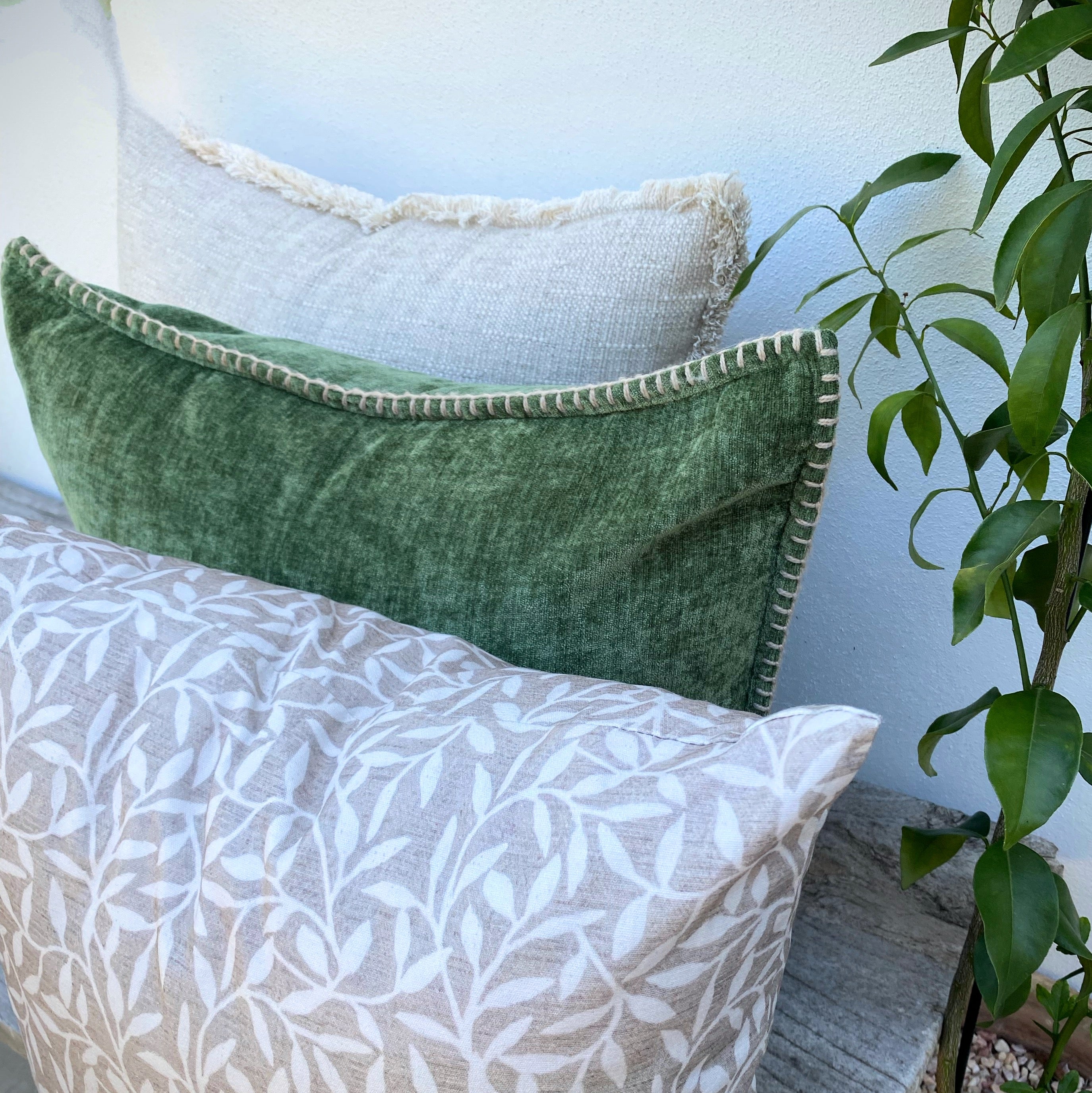 Set of 3 Green Natural Cushion Covers | Whispering Vine