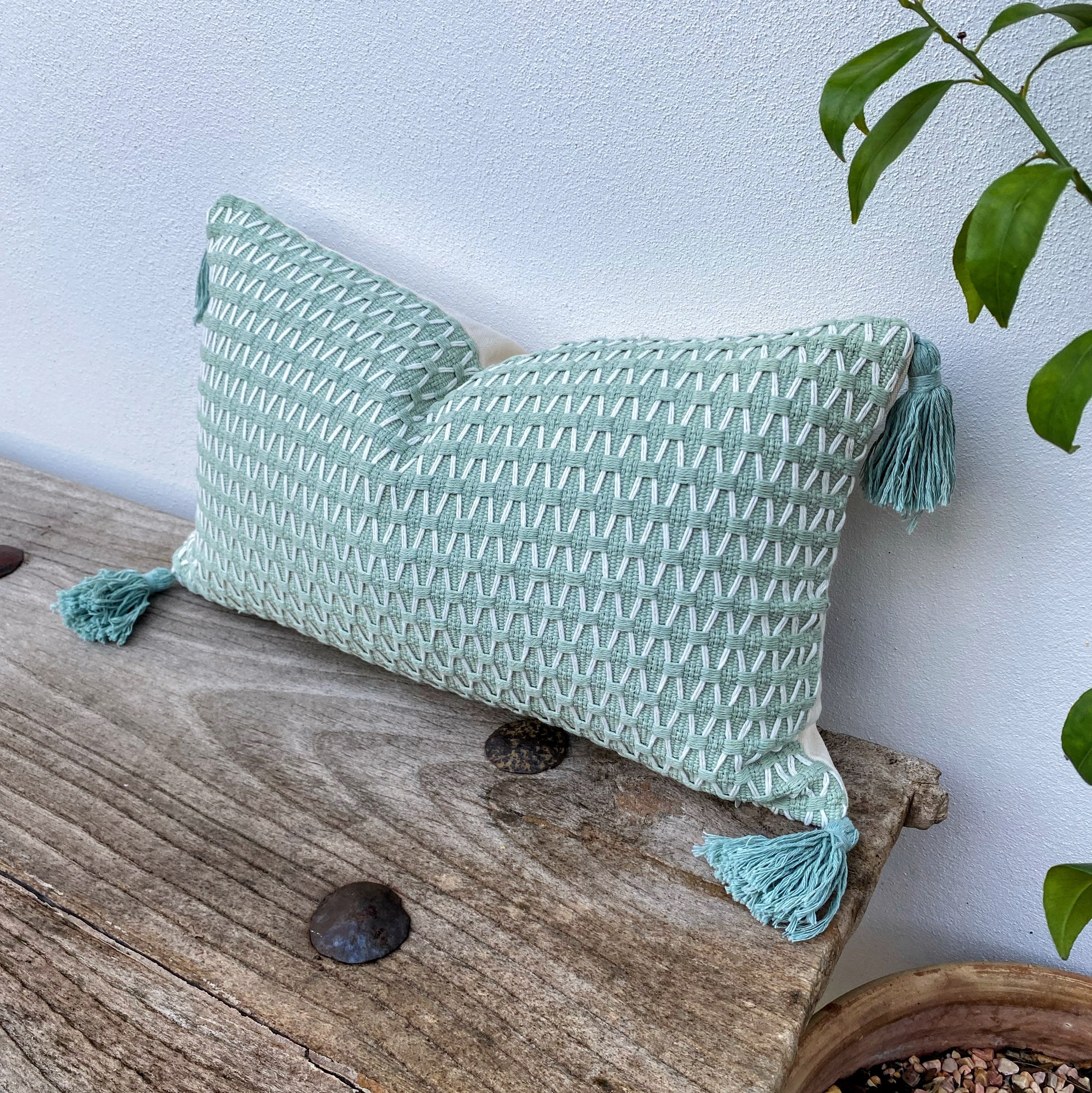 Rectangle Boho Tassel Coastal Rectangle Cushion Covers | Mint