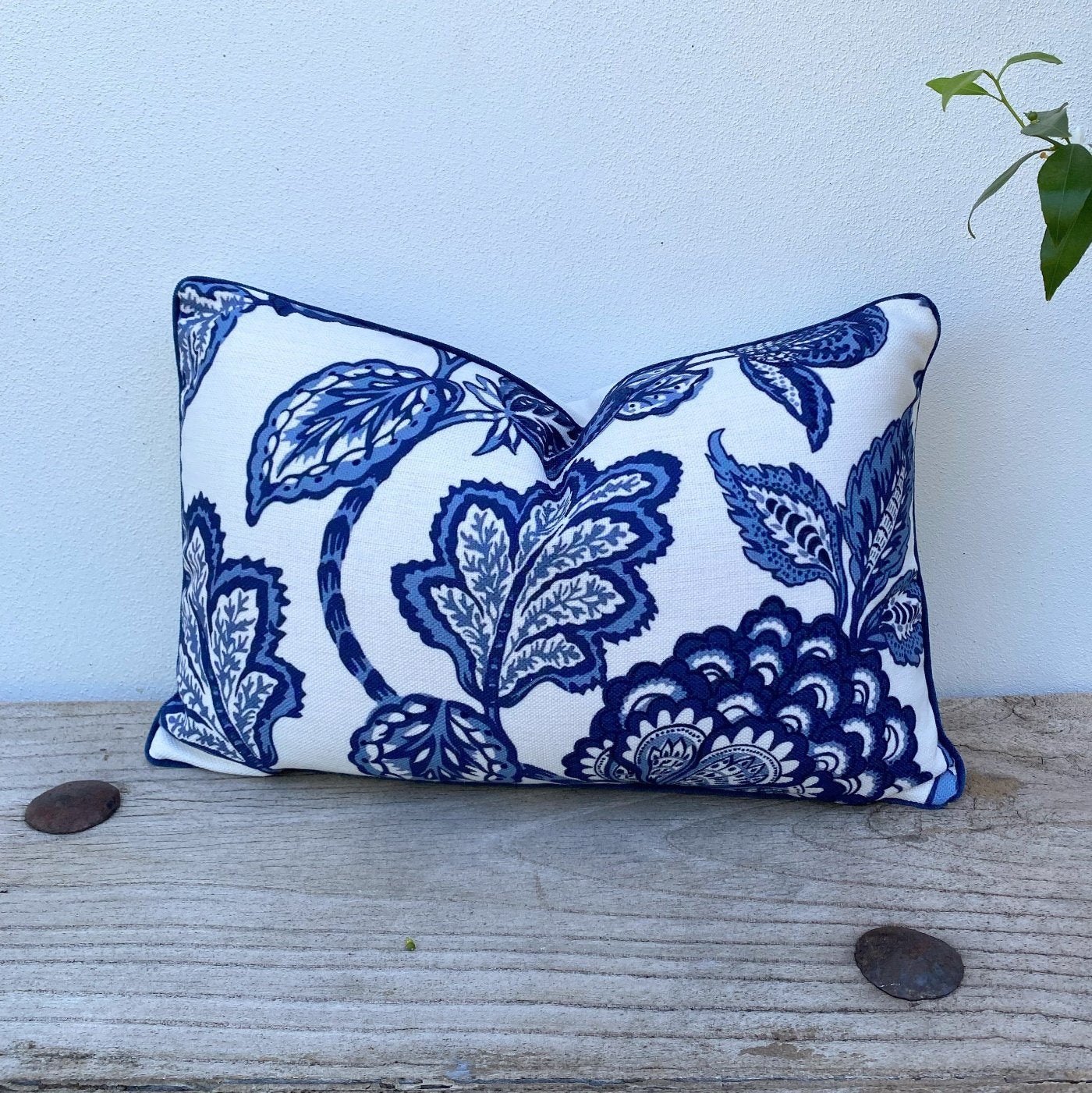 30x50 Rectangle Boho Floral Blue Cushion