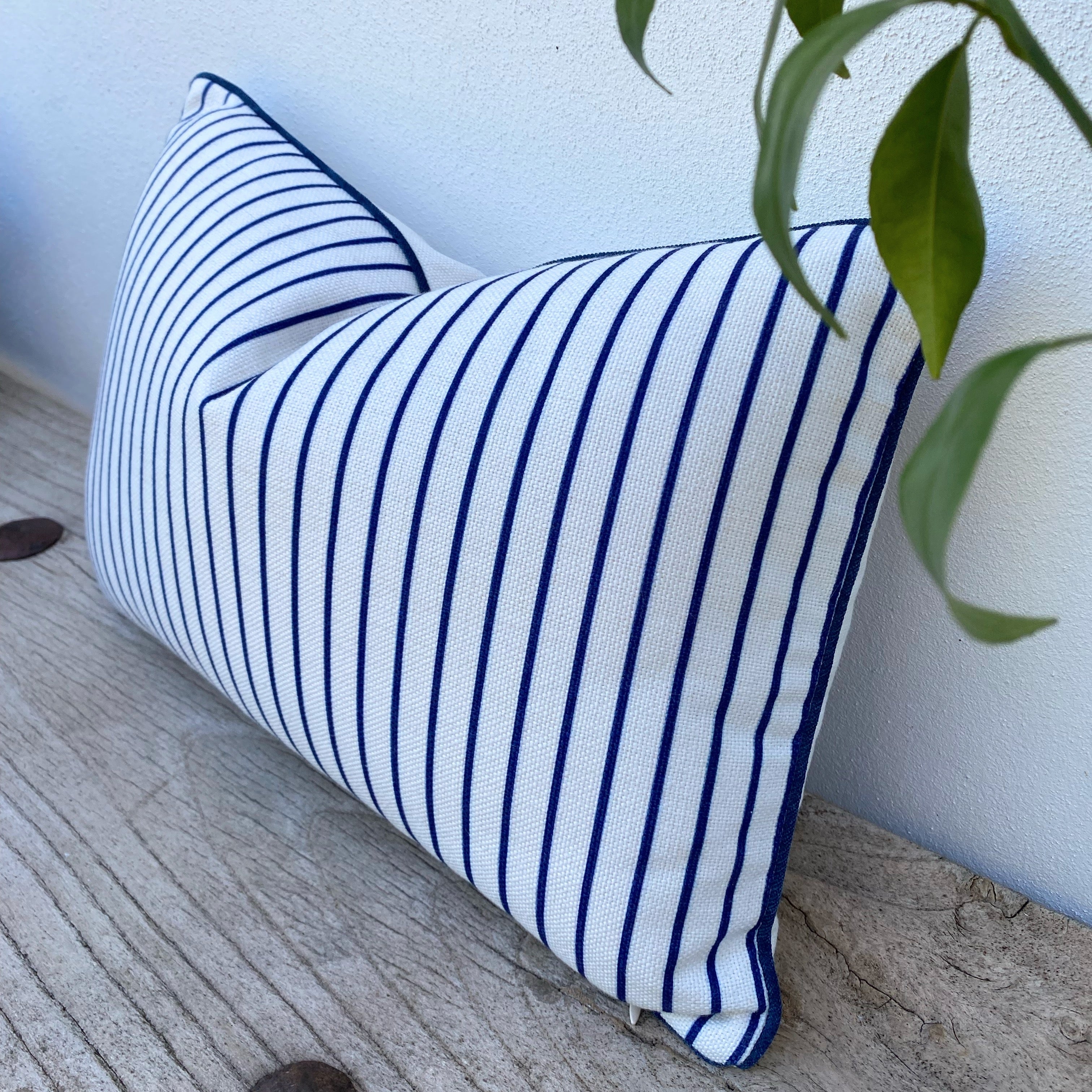 Rectangle Navy Blue Striped Cushion Covers | Piped Edge