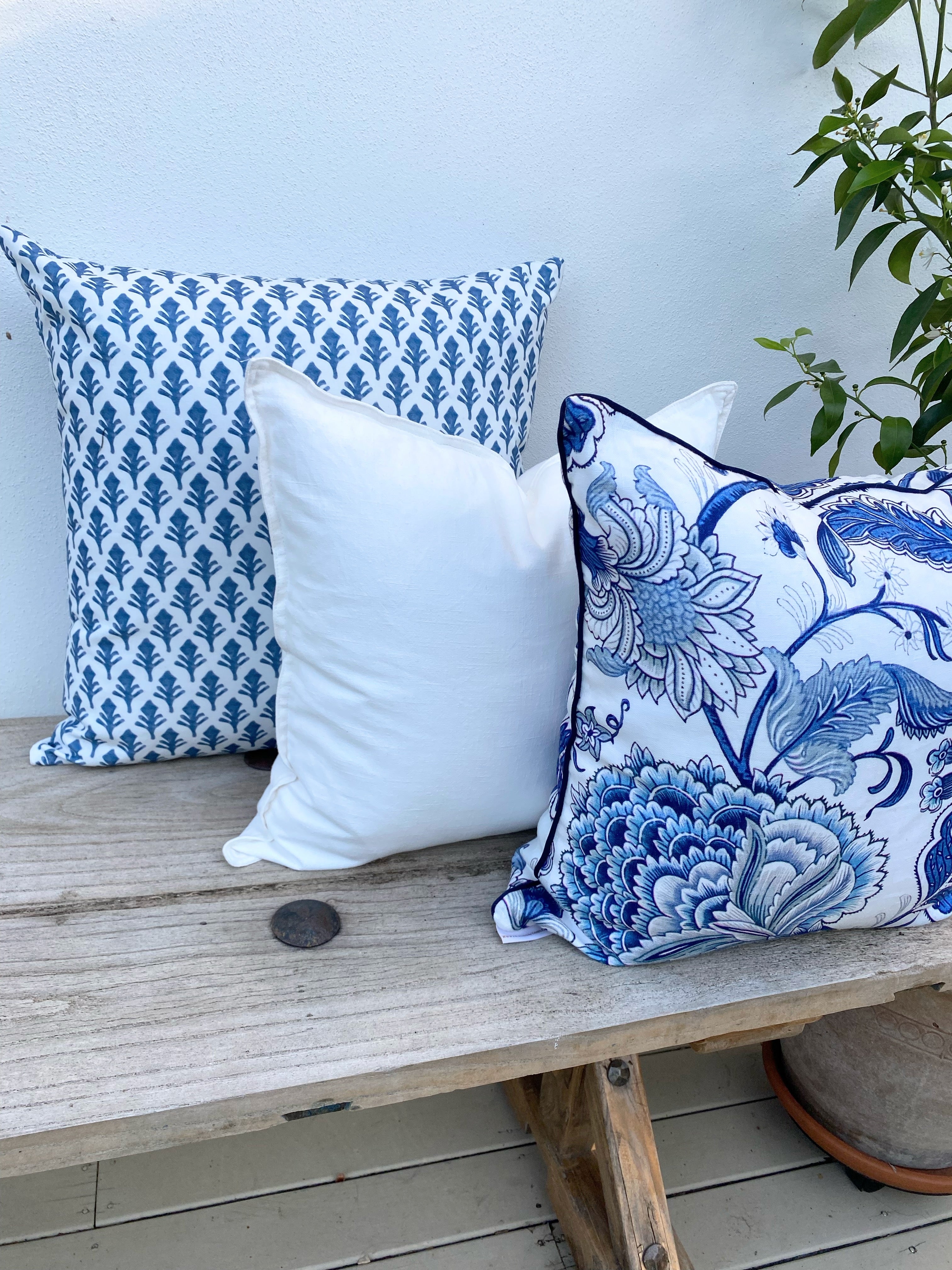 Set of 3 Hamptons Blue and White Floral Cushions | Portsea