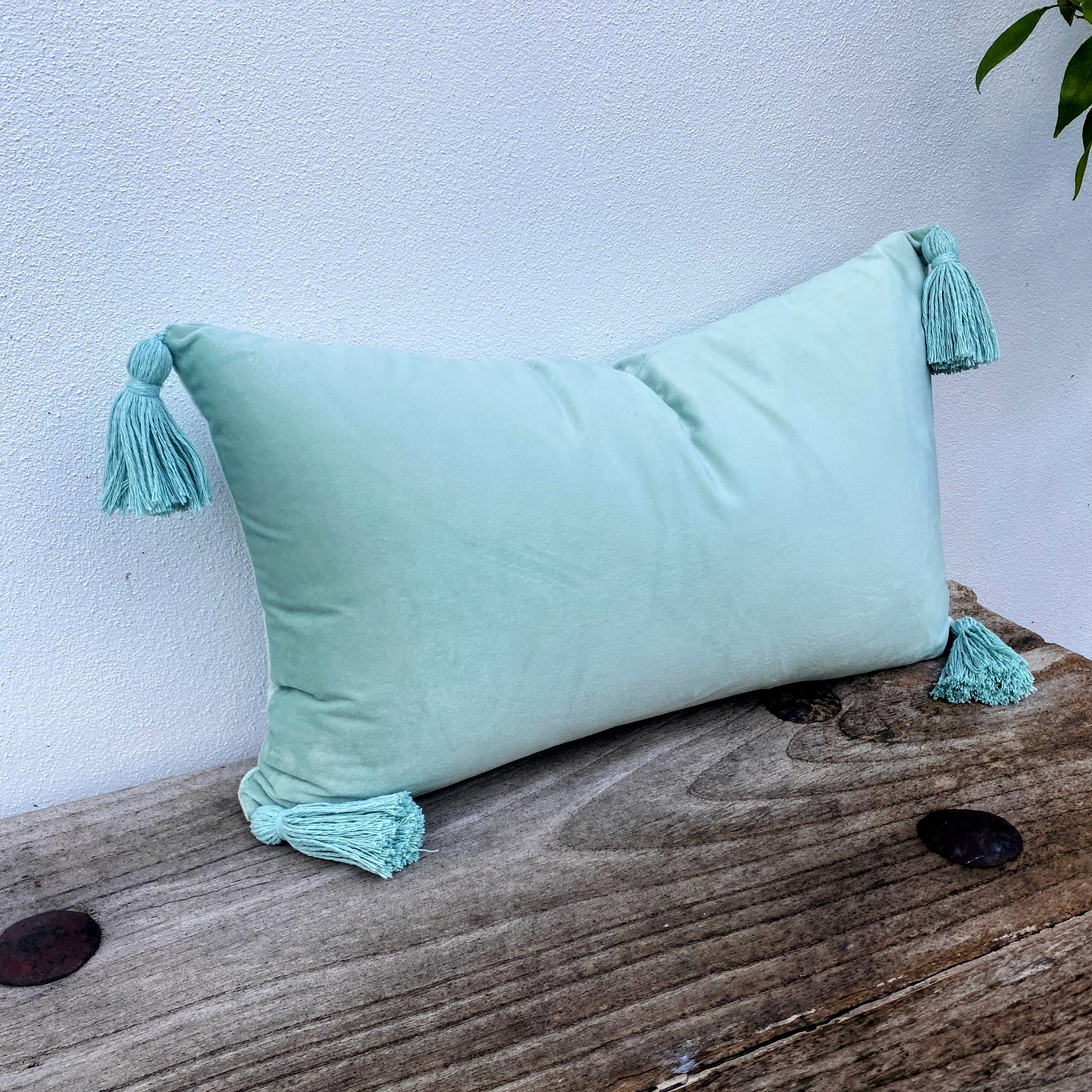 Rectangle Velvet Cushion Covers with Stylish Tassel | Mint