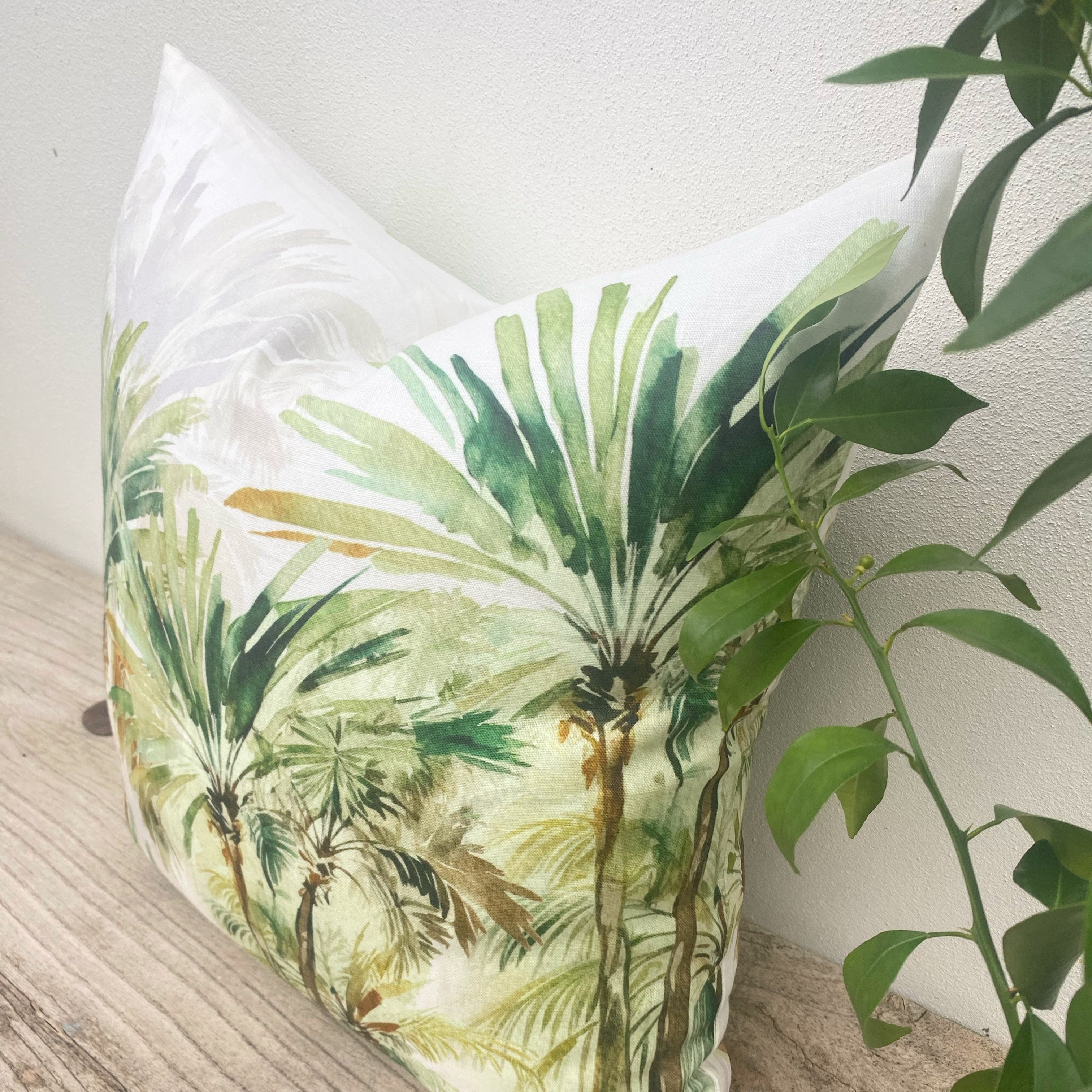 Set of 3 Green Linen Tropical Palm Cushion Covers| Bahamas