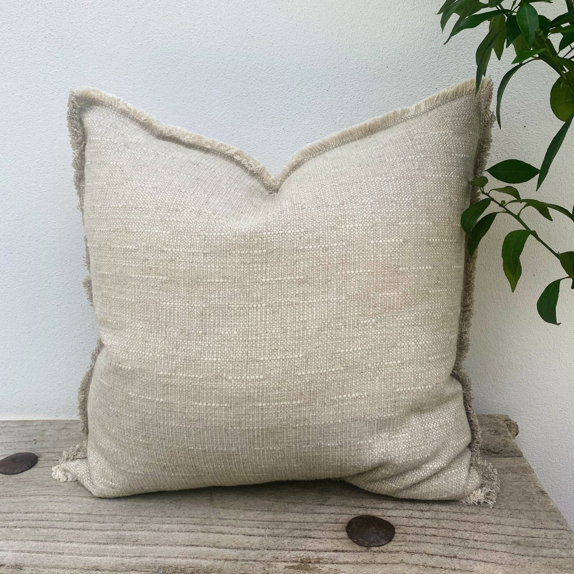 Natural Linen Cushion Cover with Fringe Edge | Saba Sand