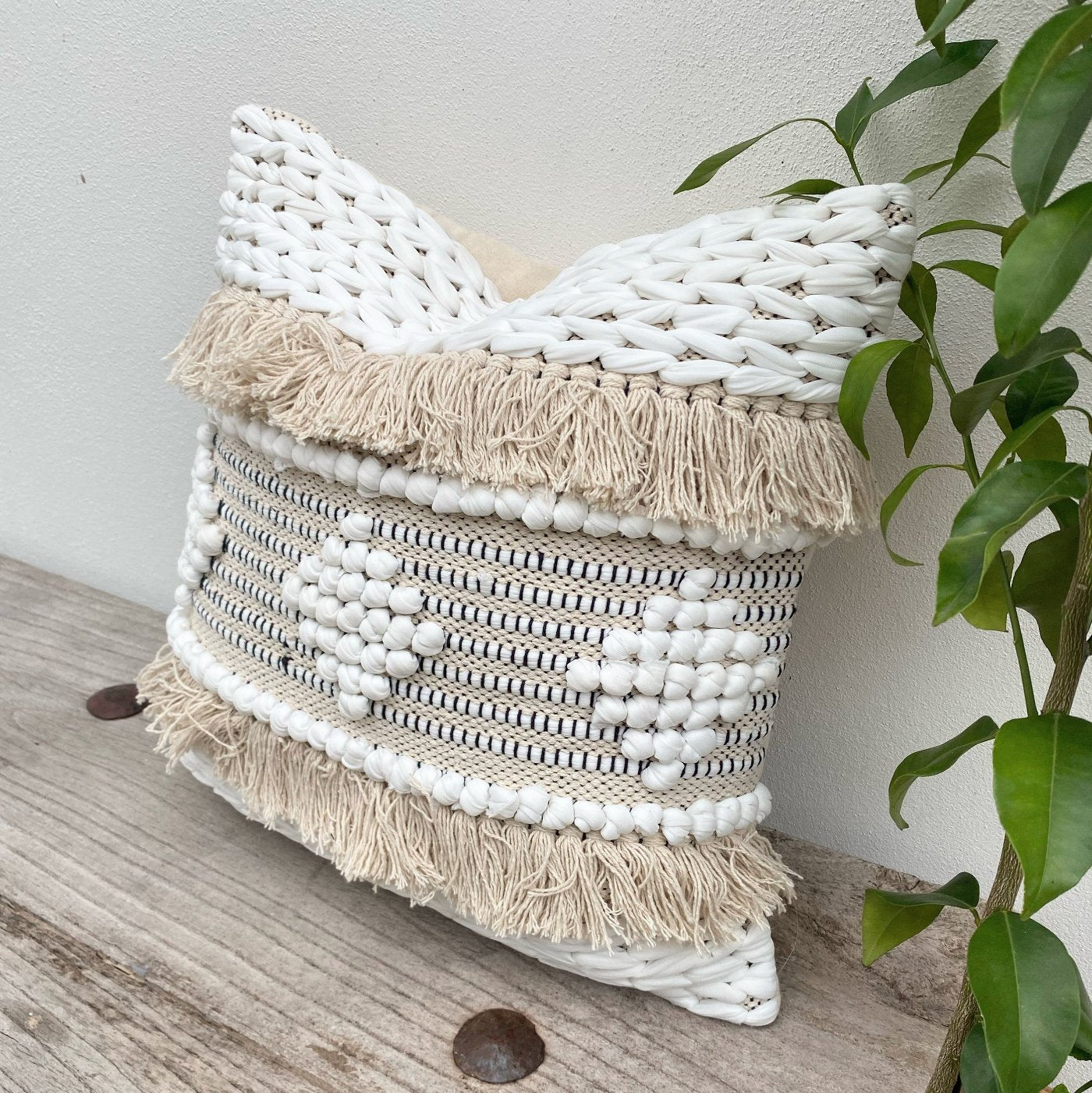 Natural Boho Cushion Cover - 100% Cotton with Fringe | Japa Tamil