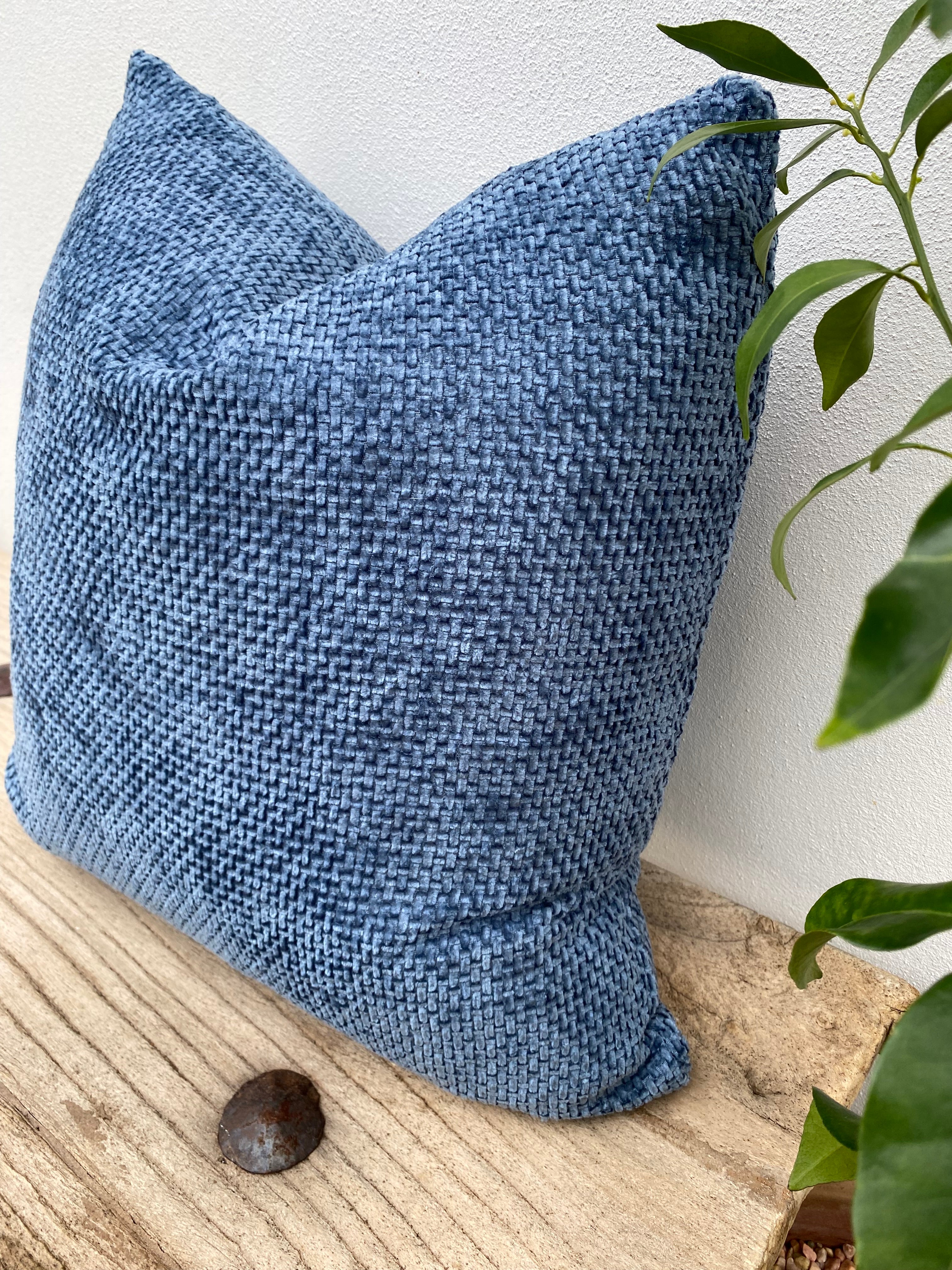 Textured Blue Chenille Cushion Cover | Lattice