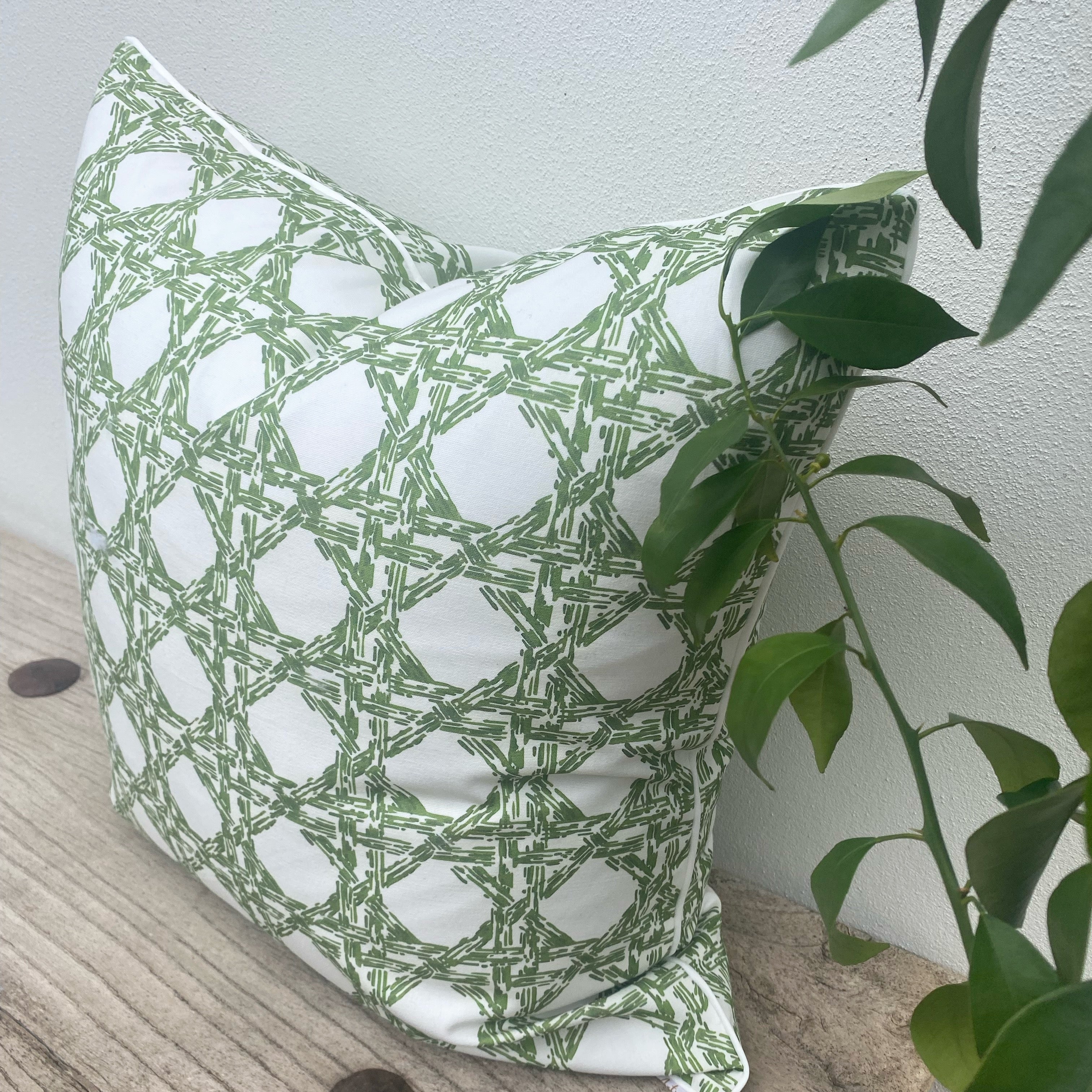 100% Cotton  Green and White Cushions| Rattan