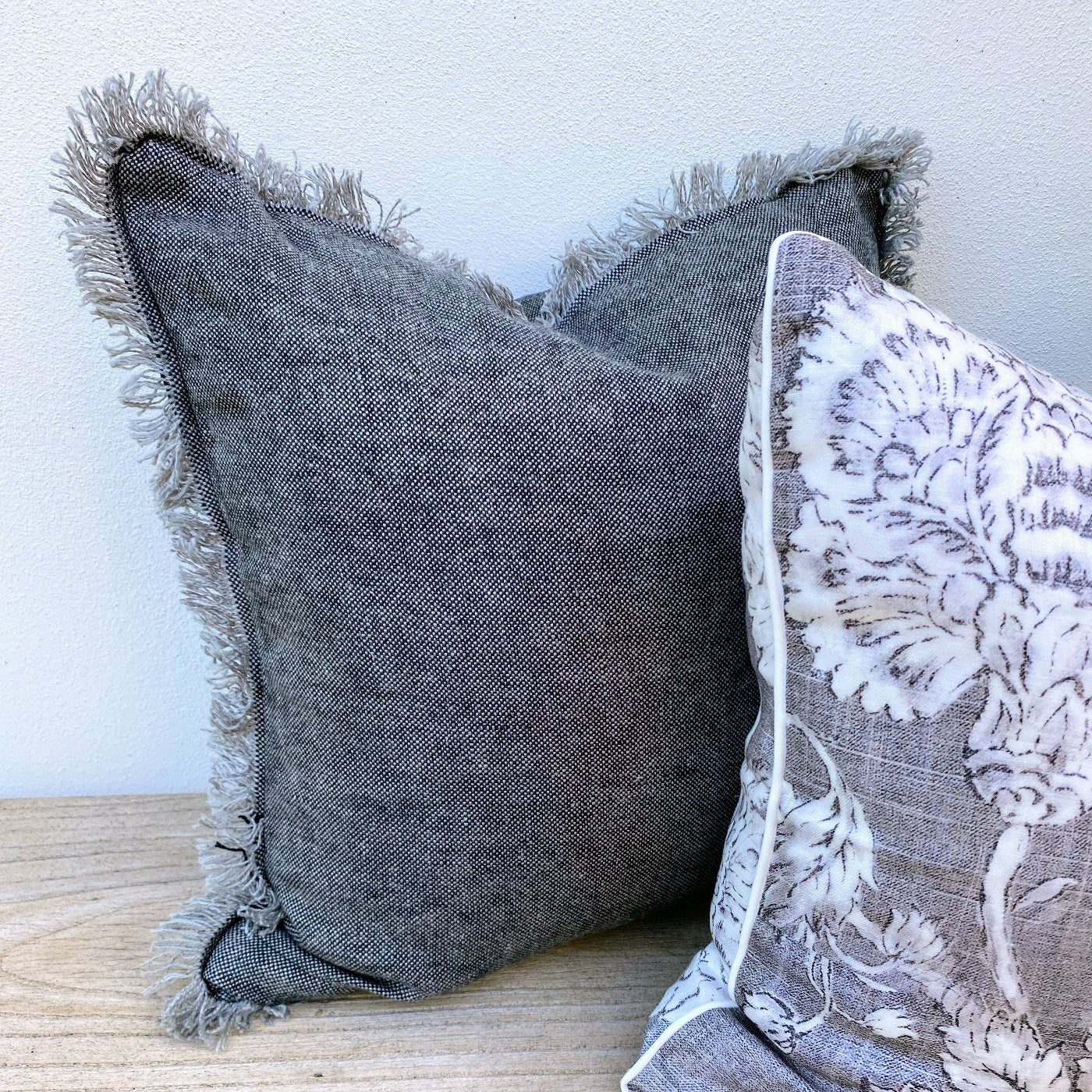 Heavy Weight French Linen Grey White Cushions