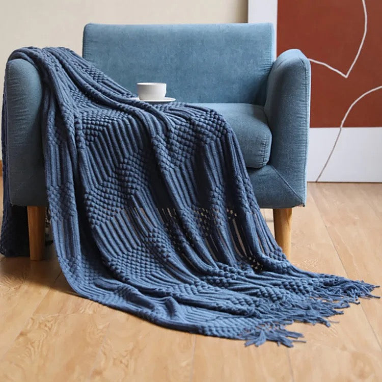 Knitted Blue Throw Blanket | Navy