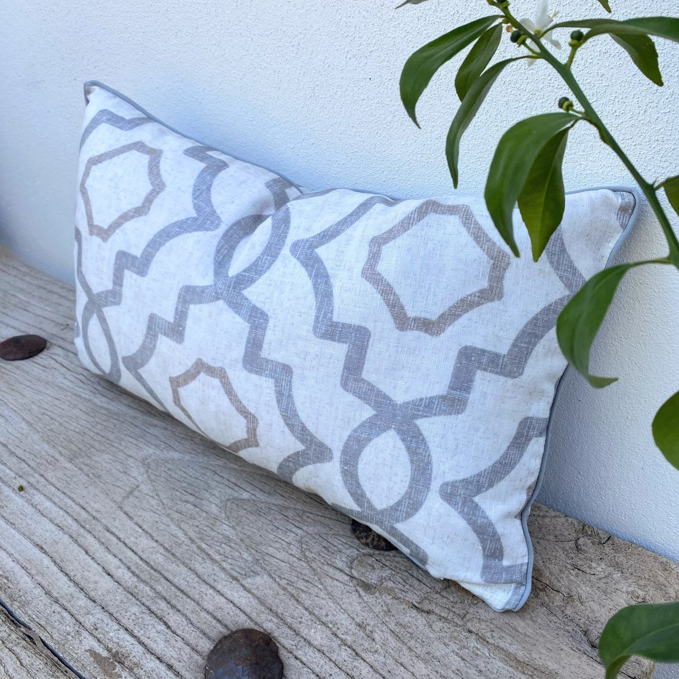 Rectangle Patterned White and Grey Cushion