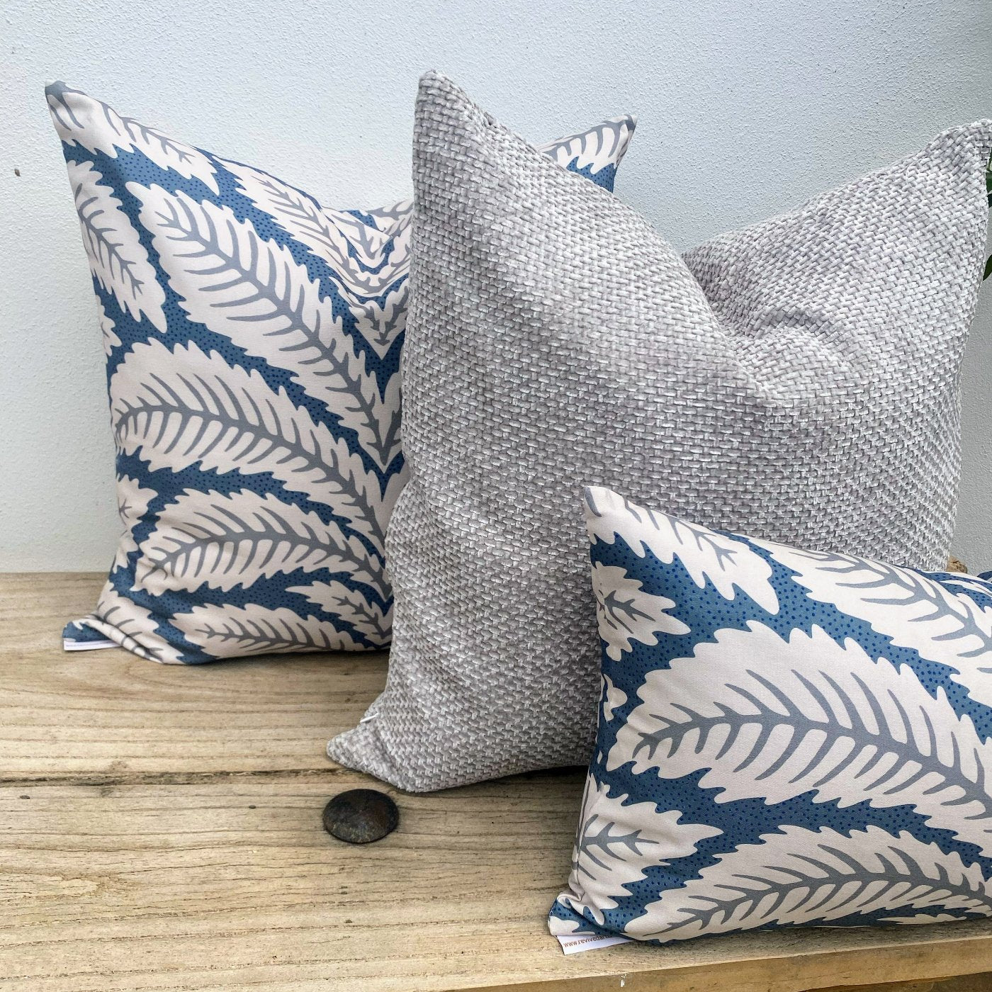 Set of 3 Blue and Grey Palm