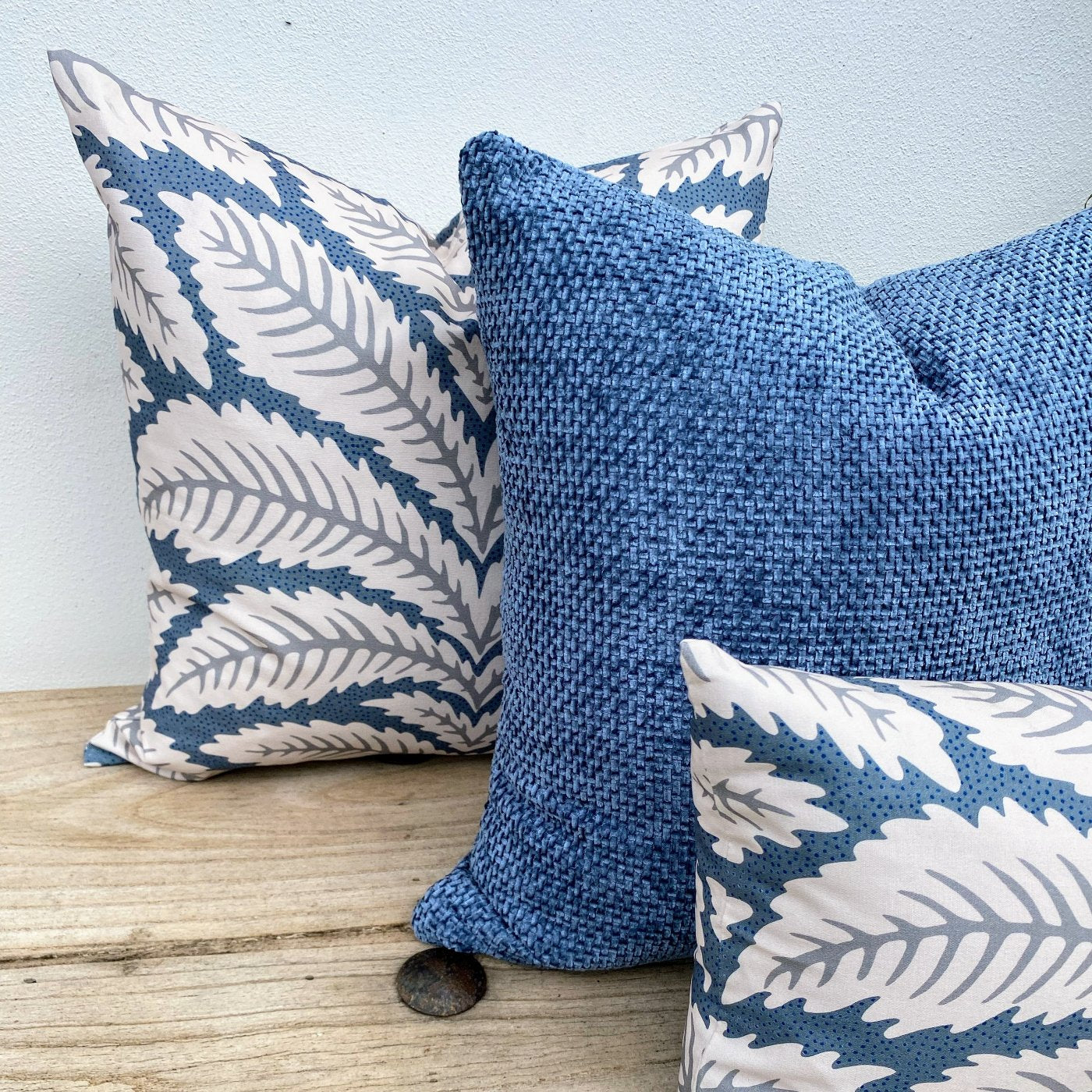 Set of 3 Tropical Palm Cushion Covers Island Dusk Blue