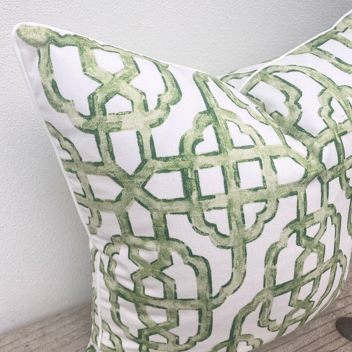 Imperial Trellis Patterned White and Green Cushions