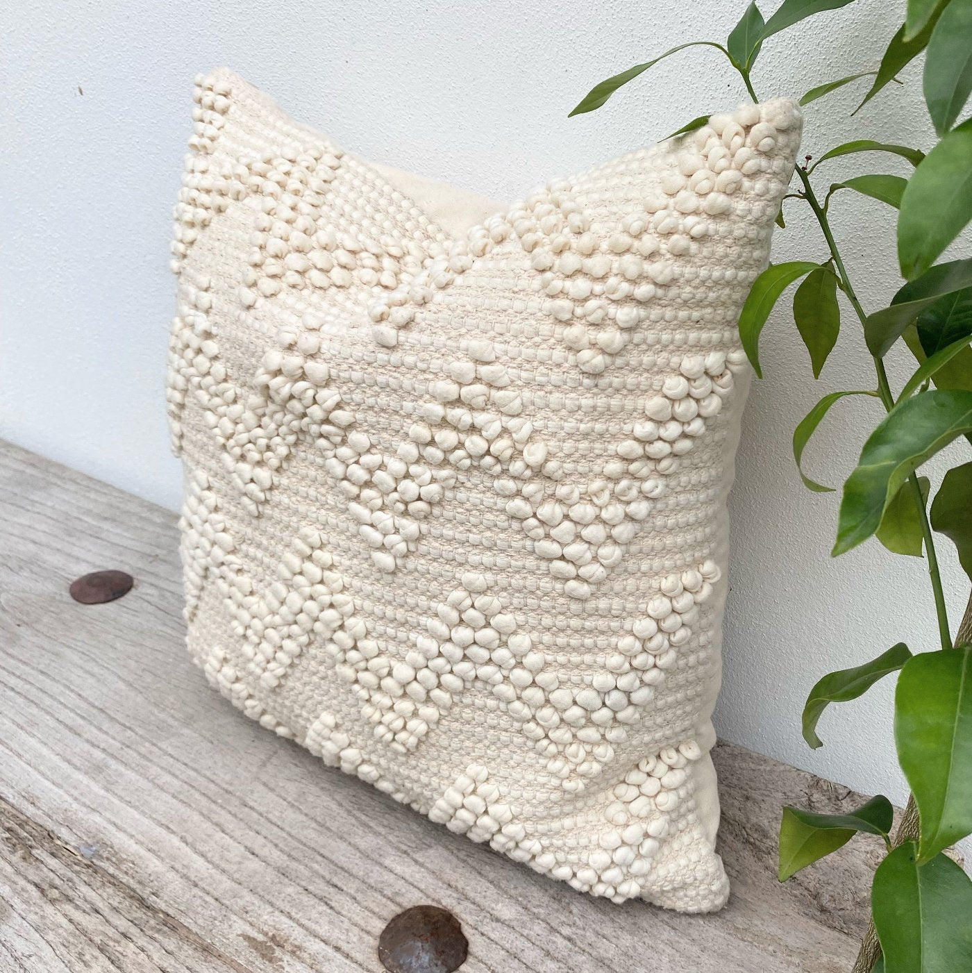 White Cotton Textured Tufted Cushion