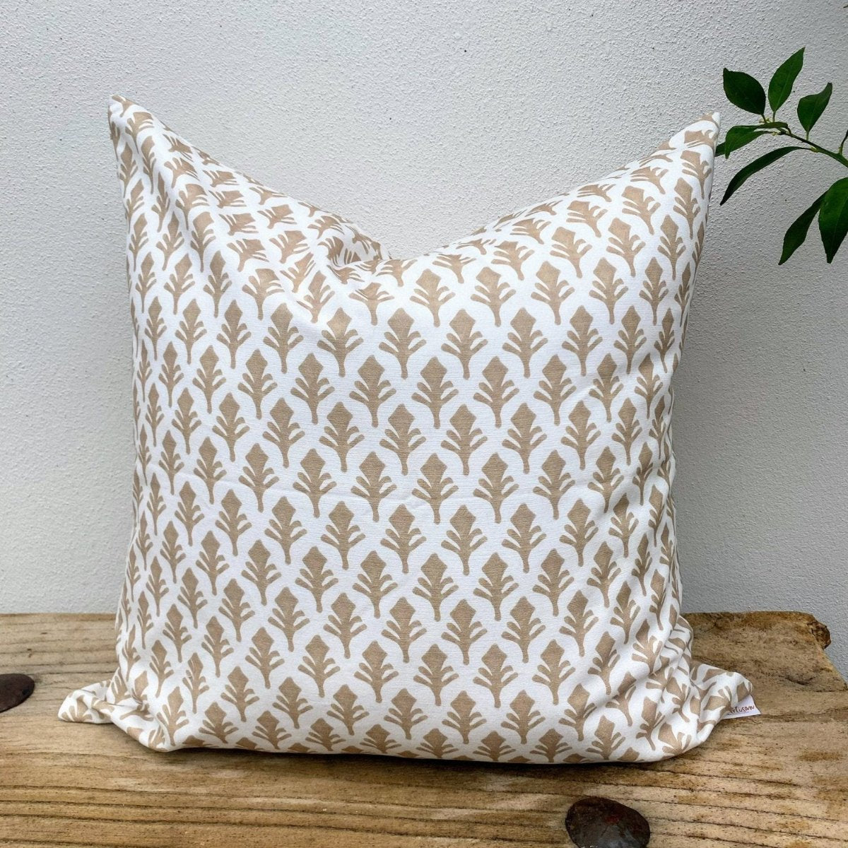 Beige and White Patterned Flora Cushion