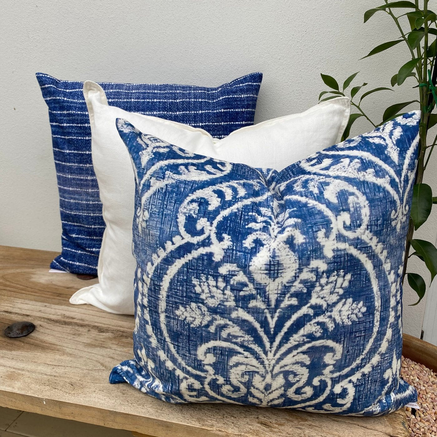 Set of 3 Bohemian Blue Damask Cushion Covers