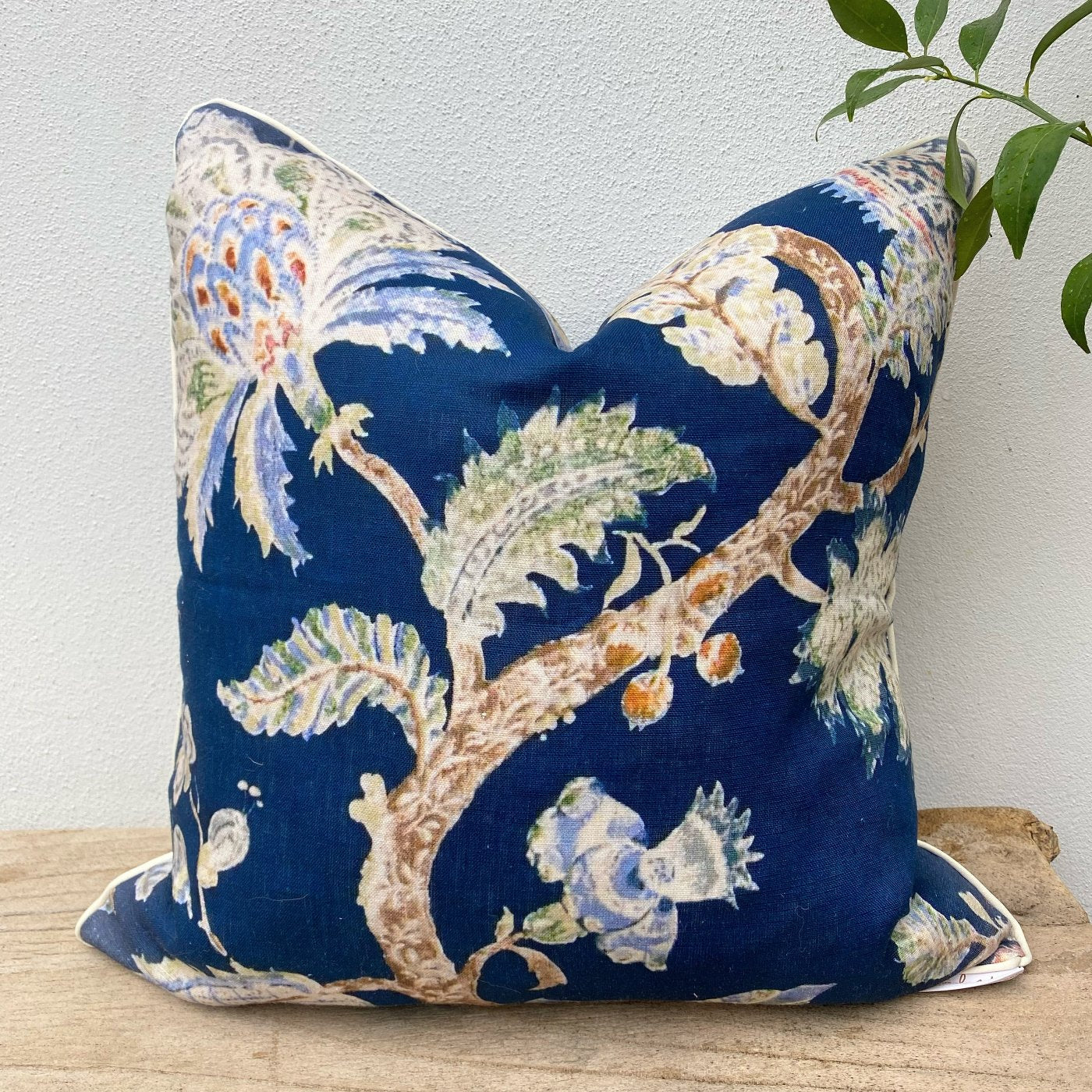 French Linen Dark Blue Floral Cushions 