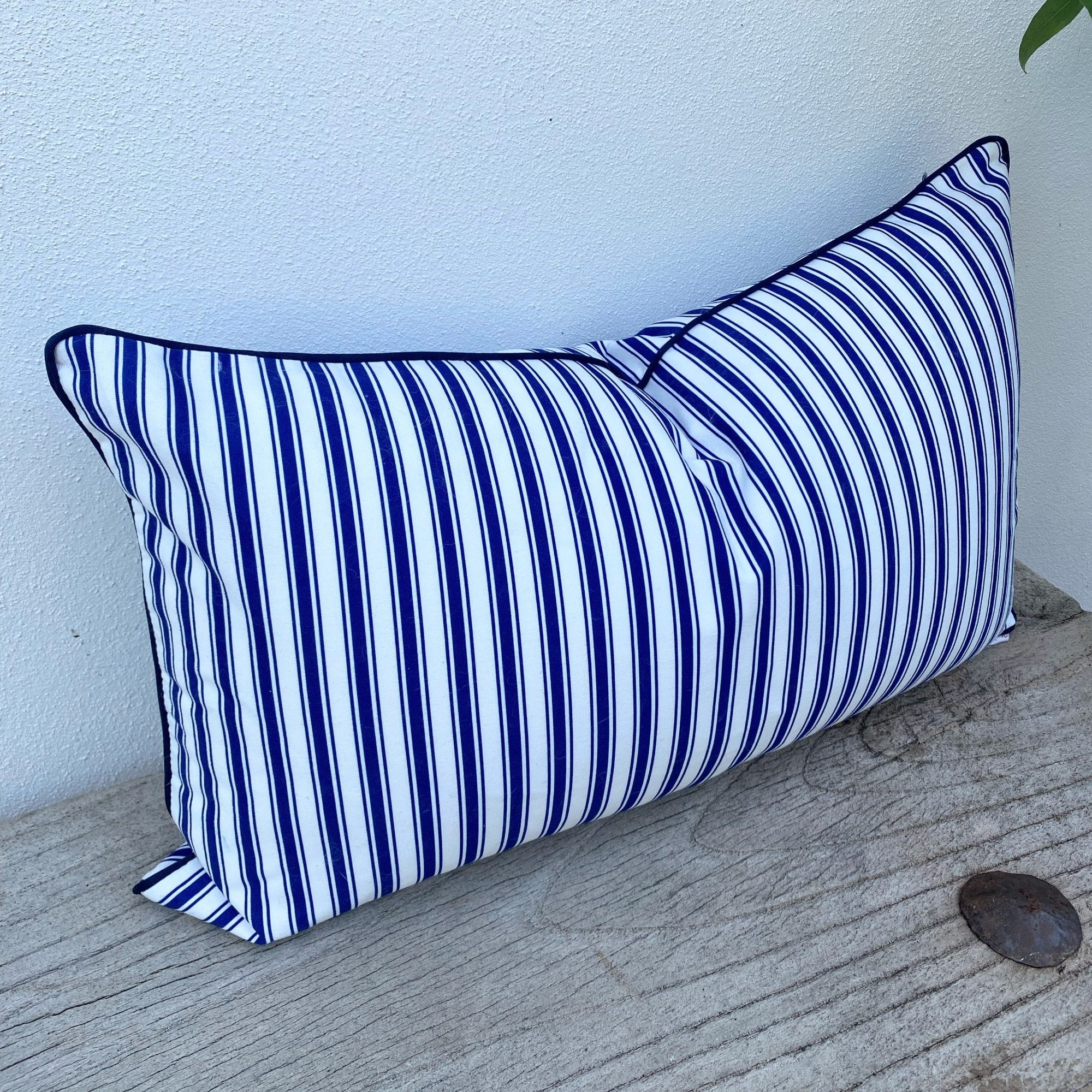 Rectangle 30 x 50 cm Blue and White Pin Striped Cushion