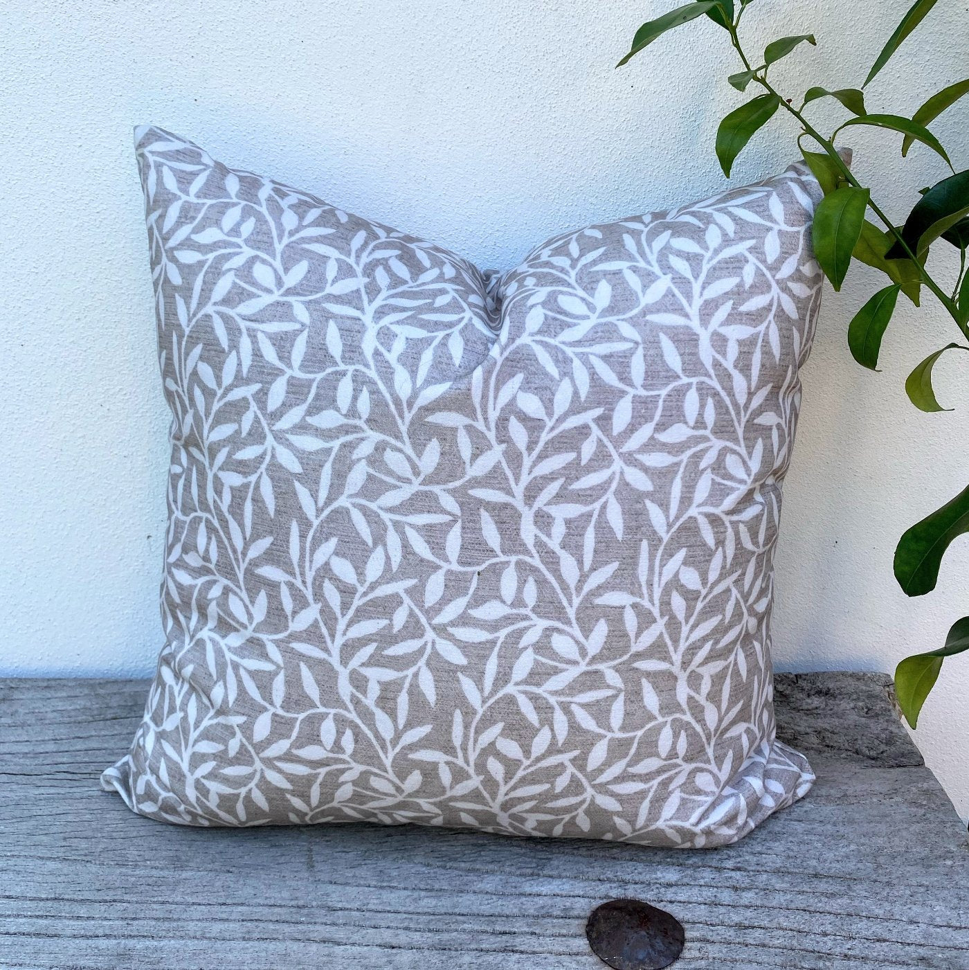 Boho Coastal Taupe Brown Beige Vine Cushion