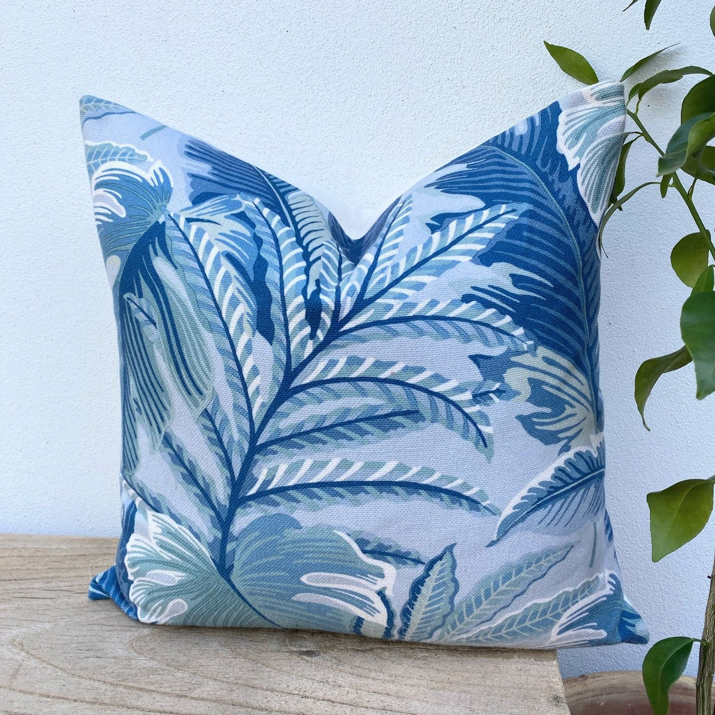 Coastal Blue Palm Tree Cushion