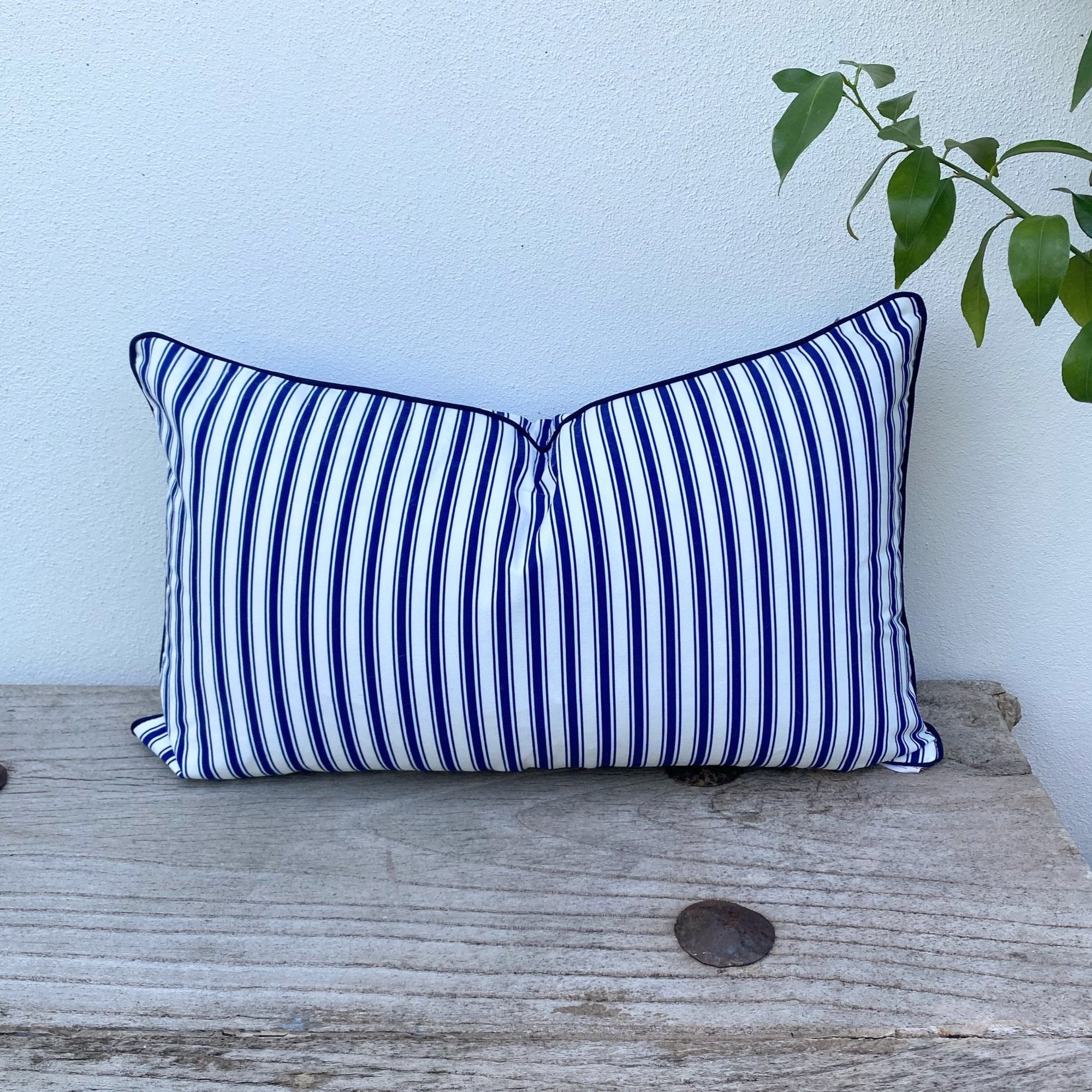 Cotton Rectangle 30 x 50 cm Blue and White Pin Striped Cushion