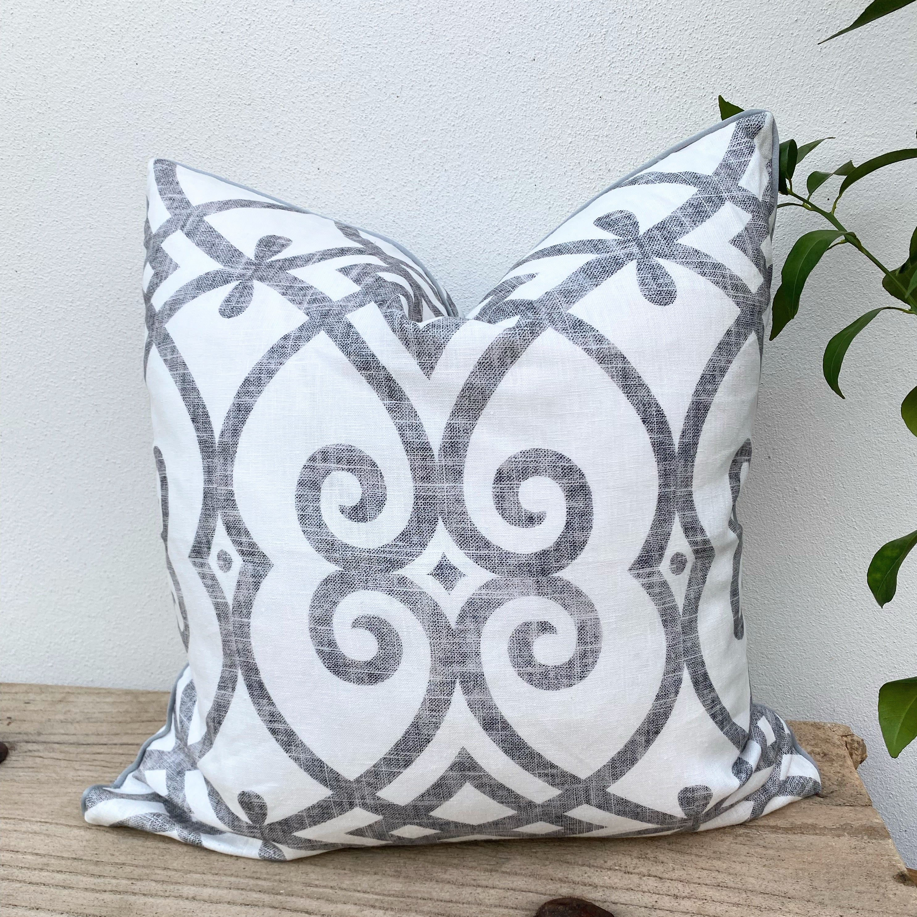 Dove Grey White Patterned Cushion Cover