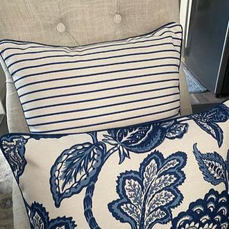 Floral and Stripe Blue and White Hamptons Cushions