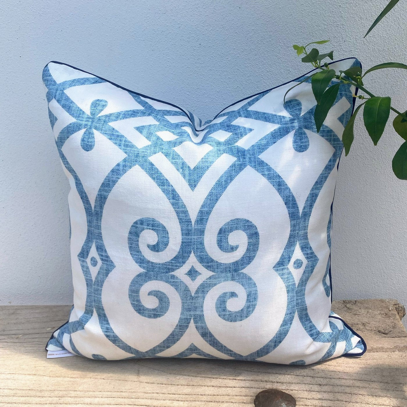 French Linen Blue and White Patterned Cushion Cover