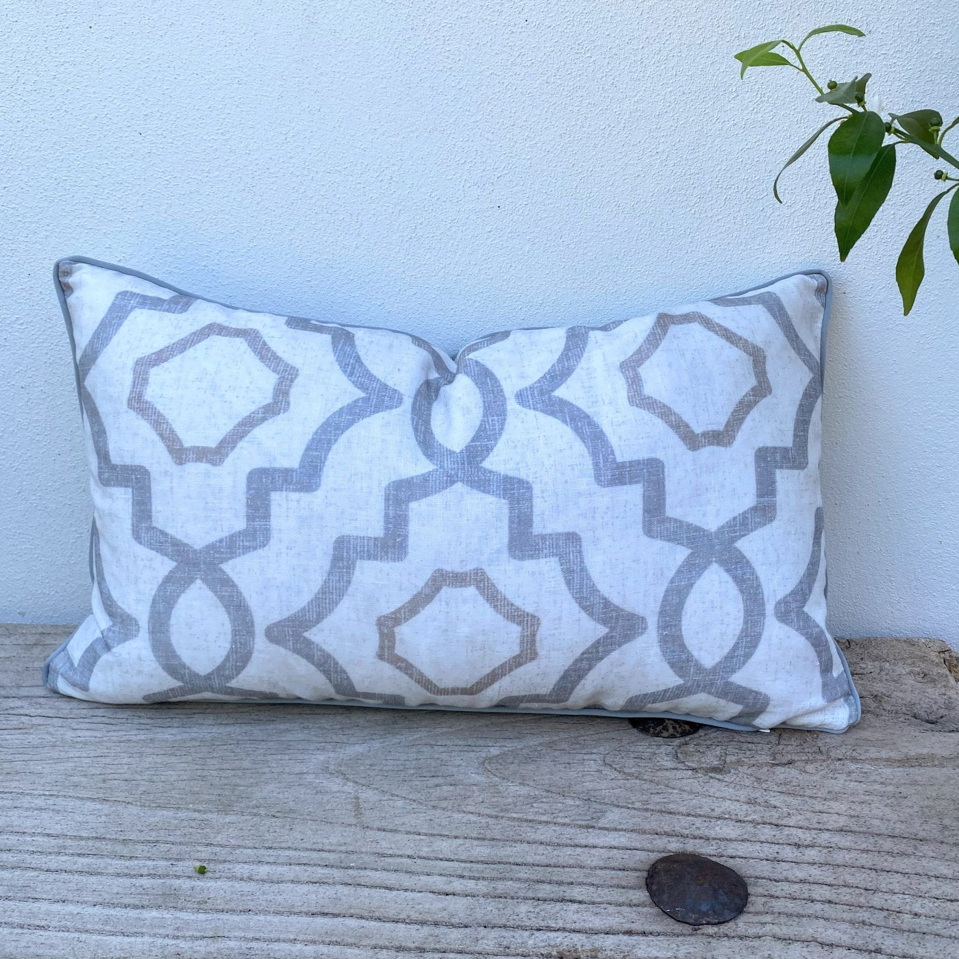 French Linen Grey and White Patterned Cushion