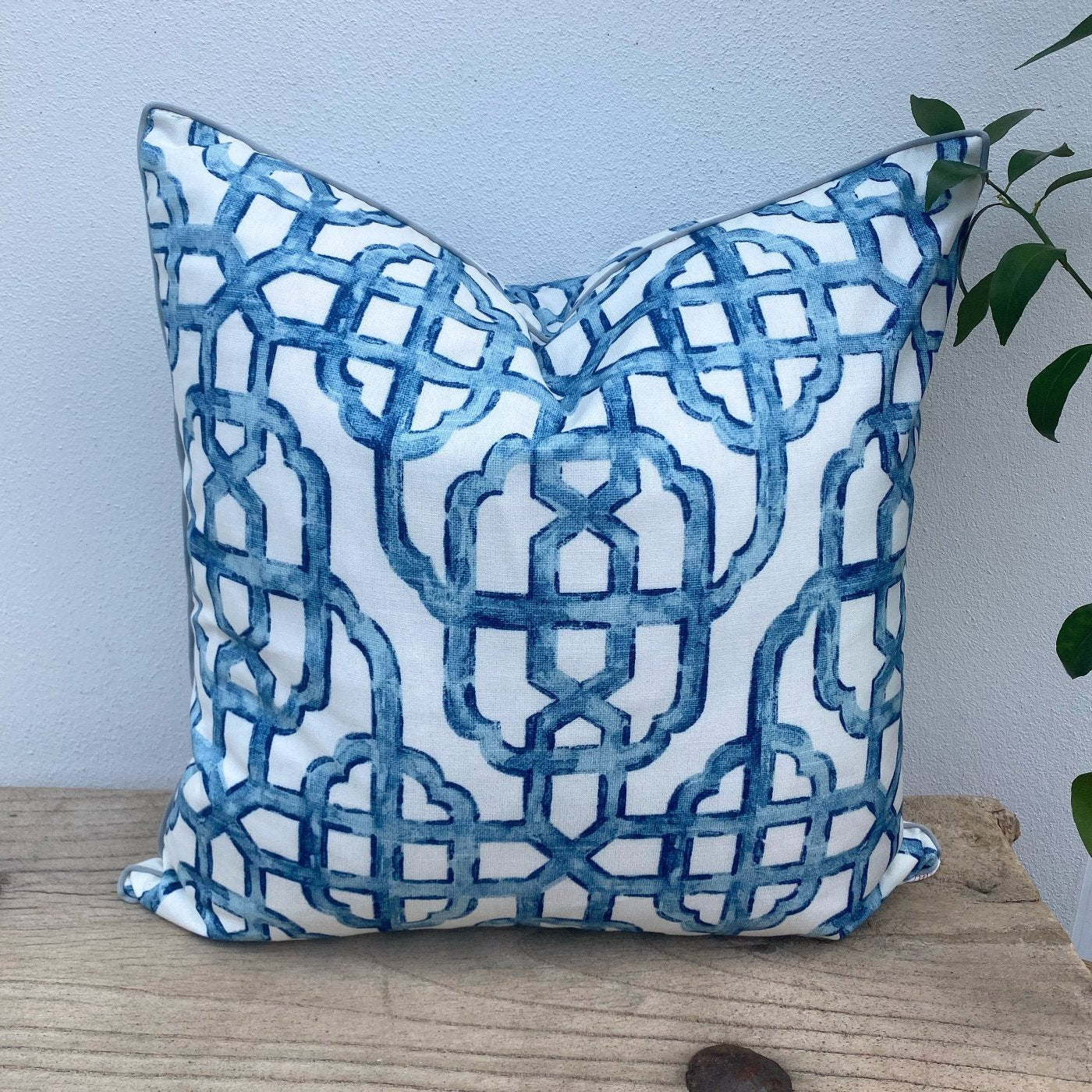 Trellis Blue Patterned Cushion