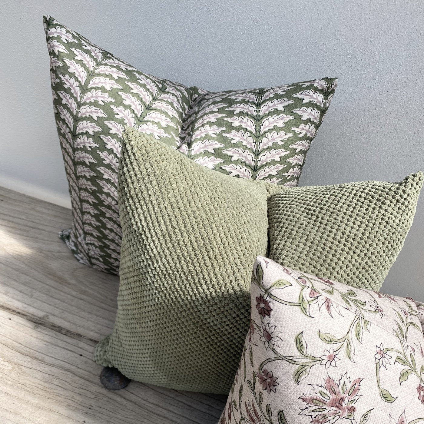 Set of 3 Floral Green Raya Boho Cushions