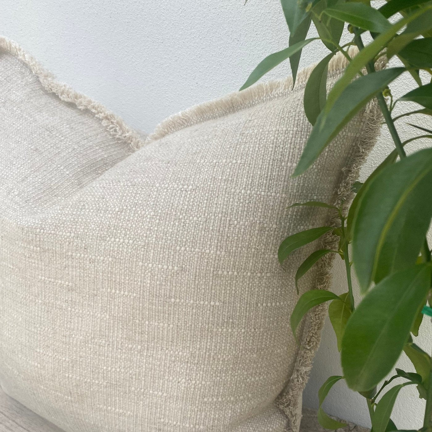 Large Textured  Fringed Natural Linen Cushion