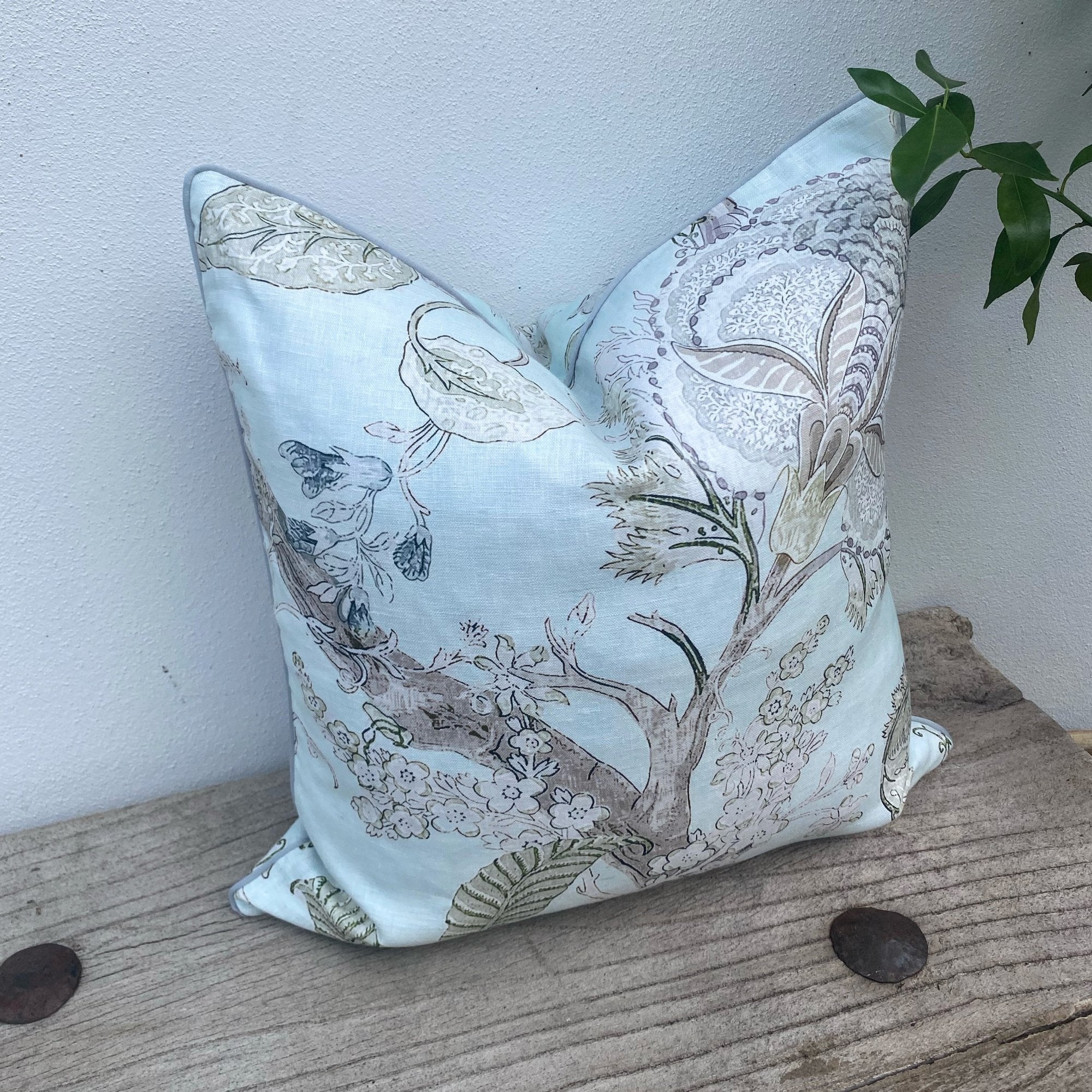 Light Blue Jacobean Floral Enchanted Cushion Cover