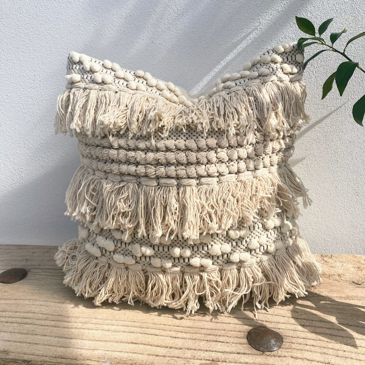 Natural Indian Cotton Tasselled Fringe Cushion