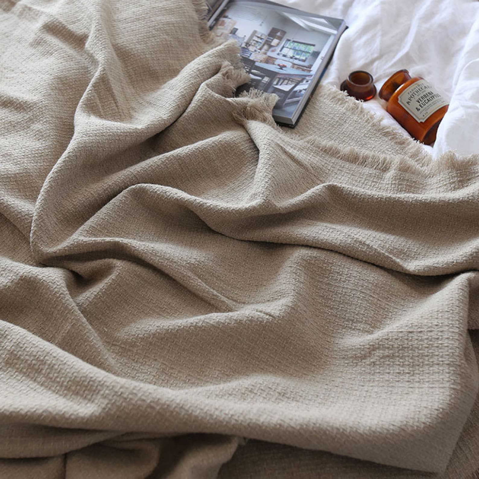 Natural Linen Throw Blanket