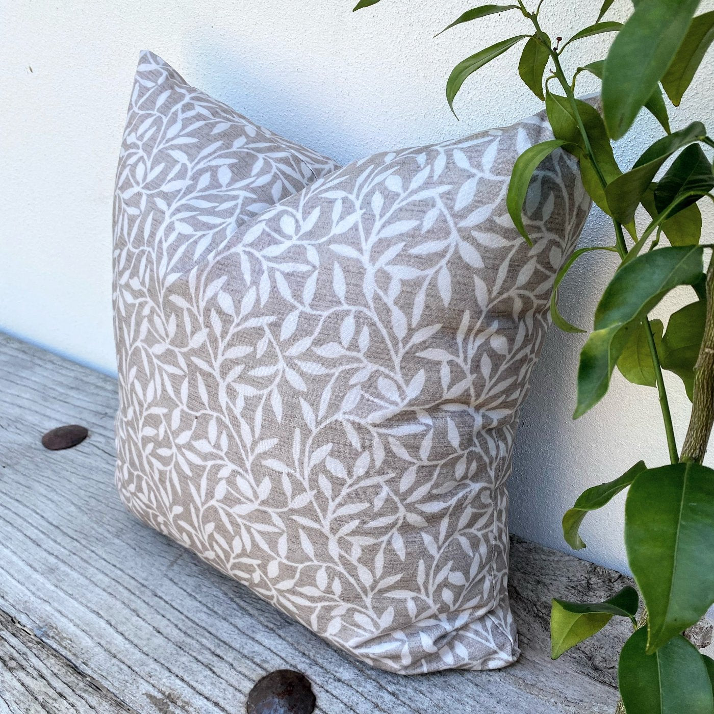 Natural Taupe Brown Floral Vine Cushion