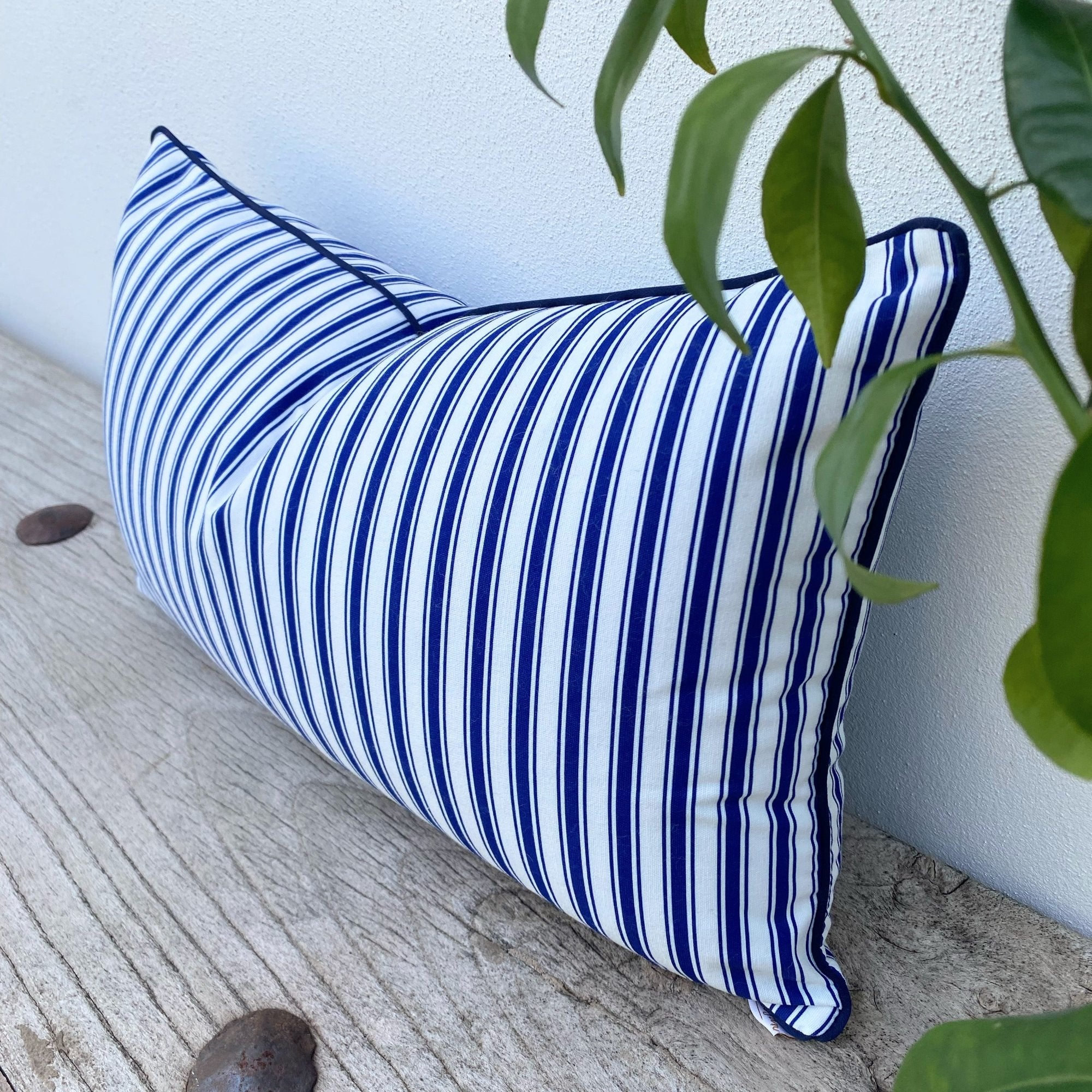 Rectangle 30 x 50 cm Navy Blue and White Striped Cushion