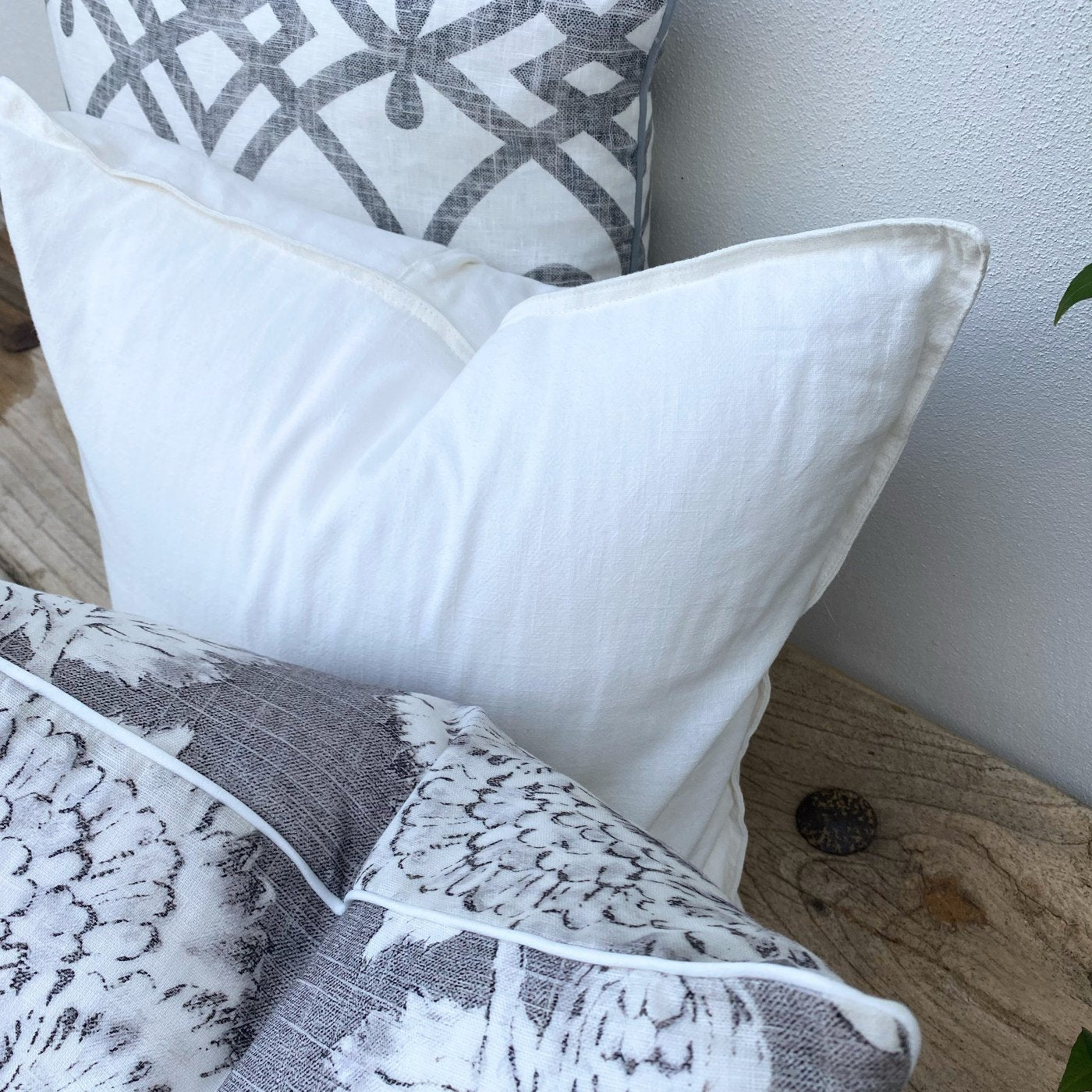 Pre-Styled French Linen Grey and White Cushion Set