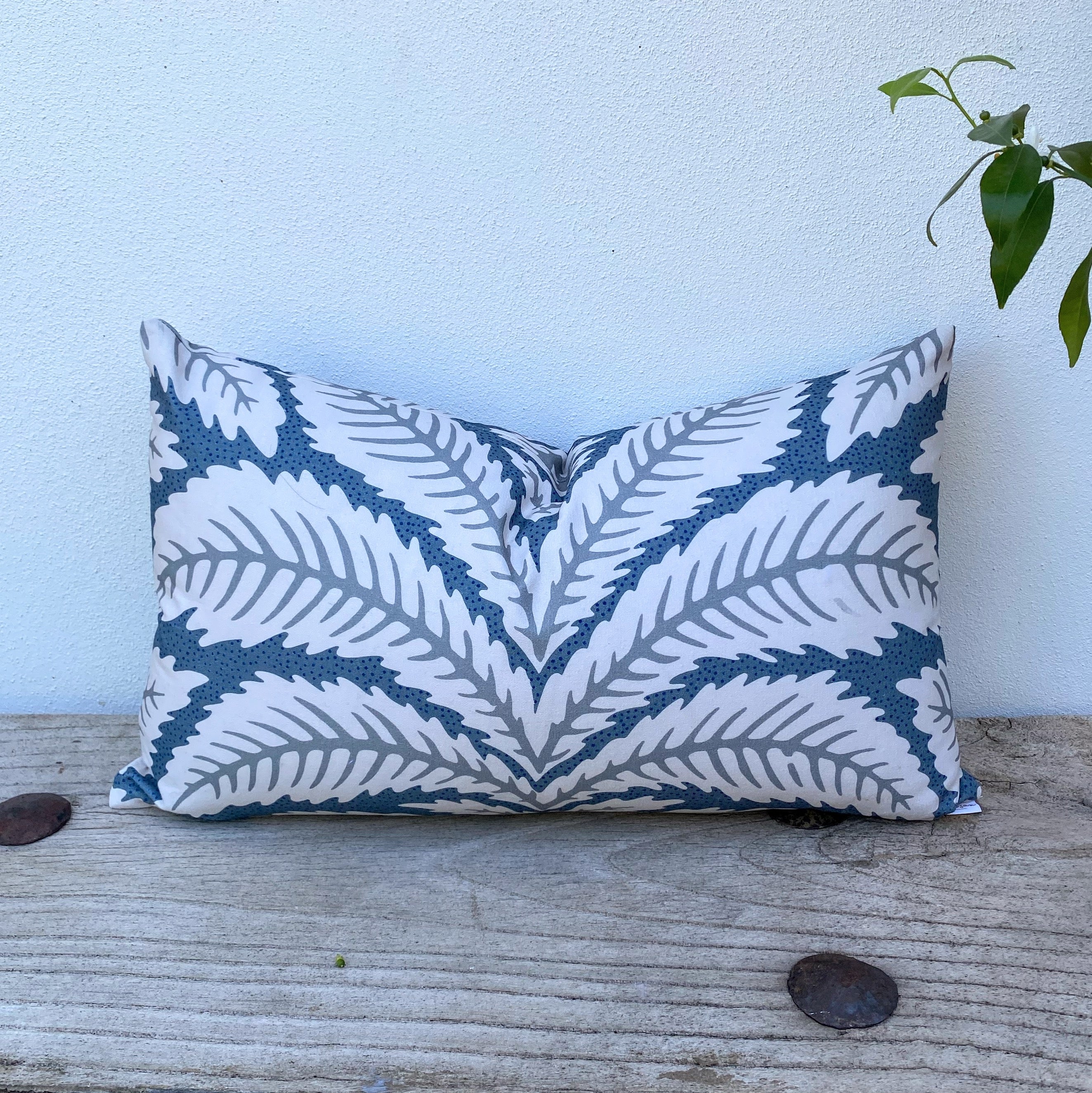 Rectangle White Blue Grey Palm Cushion