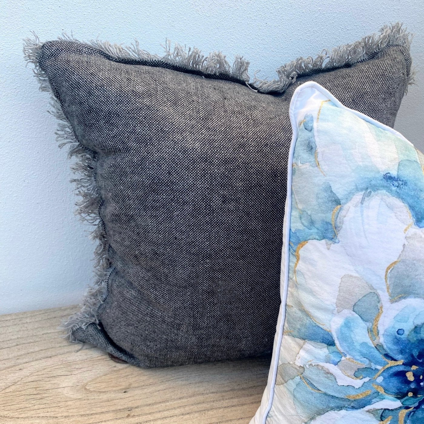 Set of 2 French Linen Blue Grey Cushions