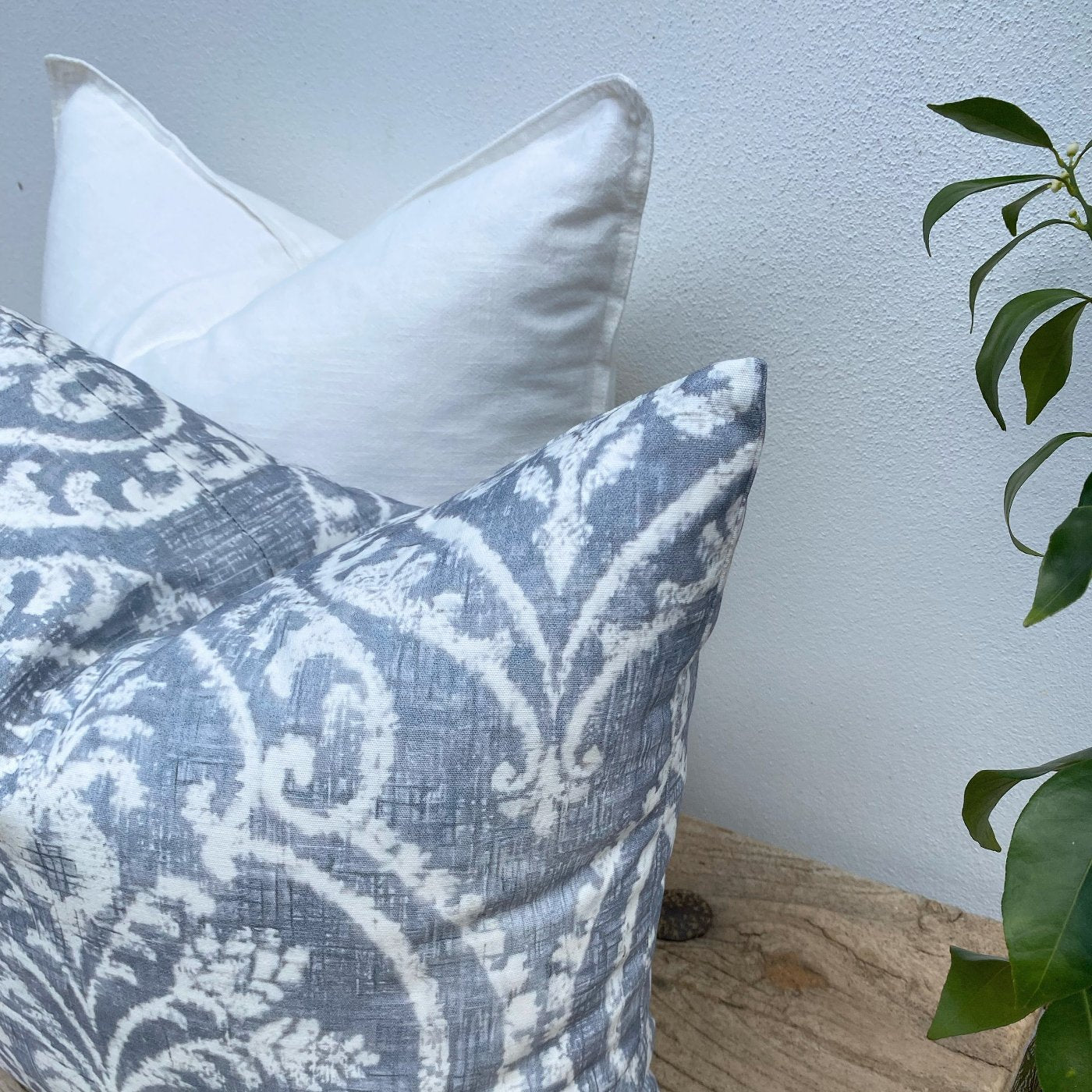 Set of 2 Boho Damask Grey and White Cushions