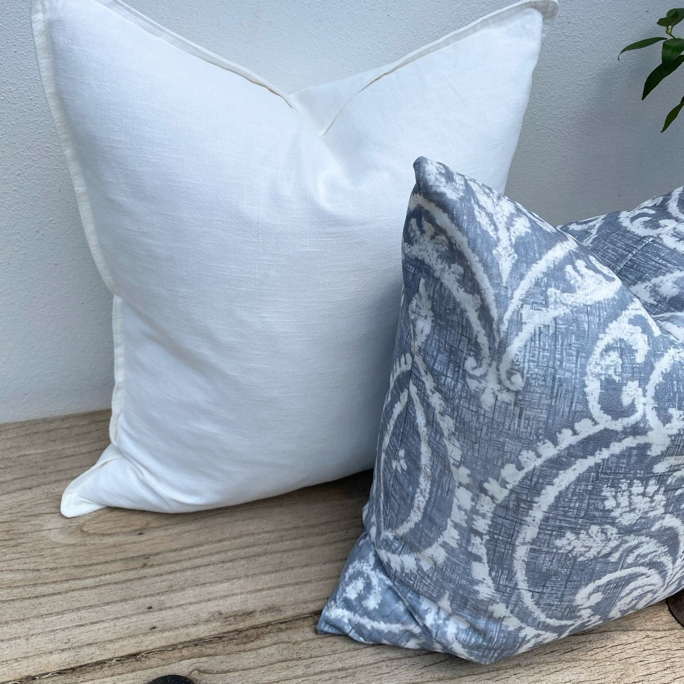 Set of 2 Light Grey and White Cushions Covers