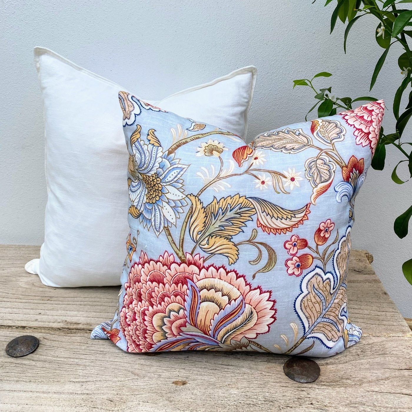 Set of 2 Jacobean Floral Hamptons Style Cushions Portsea Beach