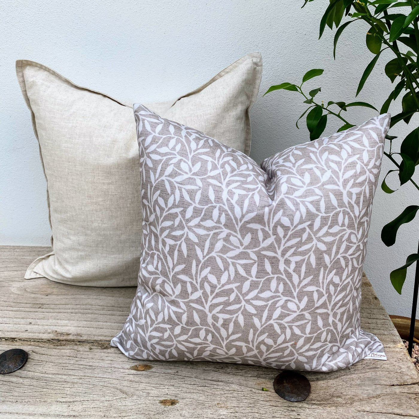 Set of 2 Natural Linen Cotton Cushion Covers