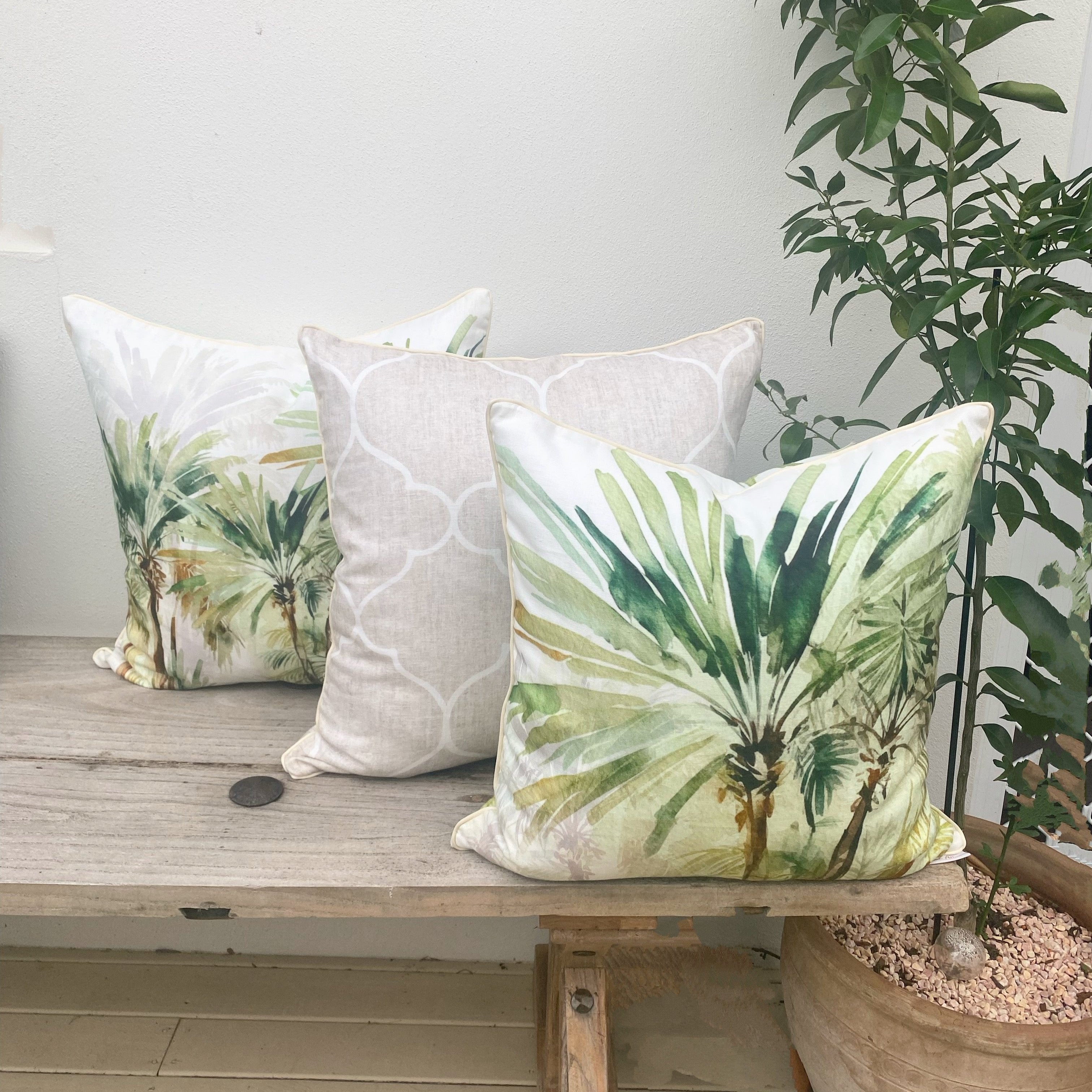 Luxury French Linen Tropical Palm Cushions