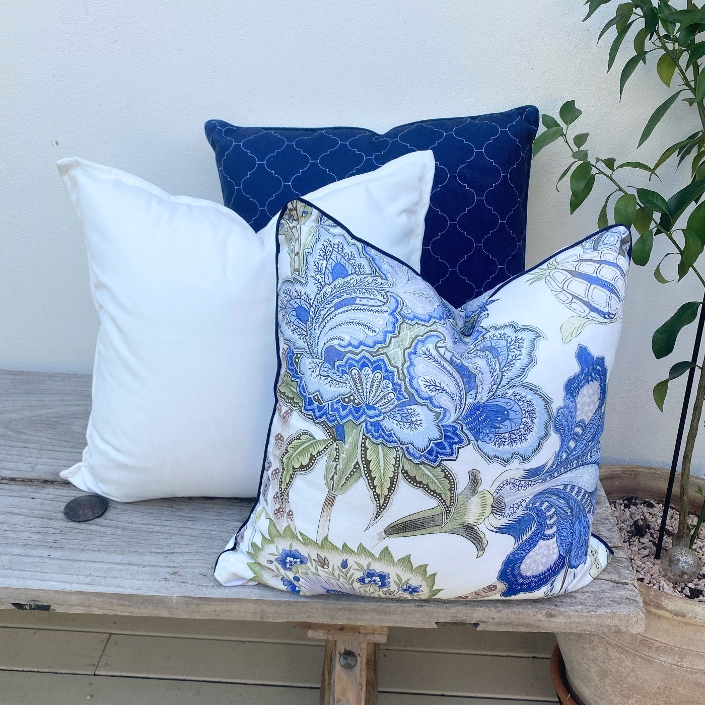 Set of 3 Coastal Blue and White Cushion Covers